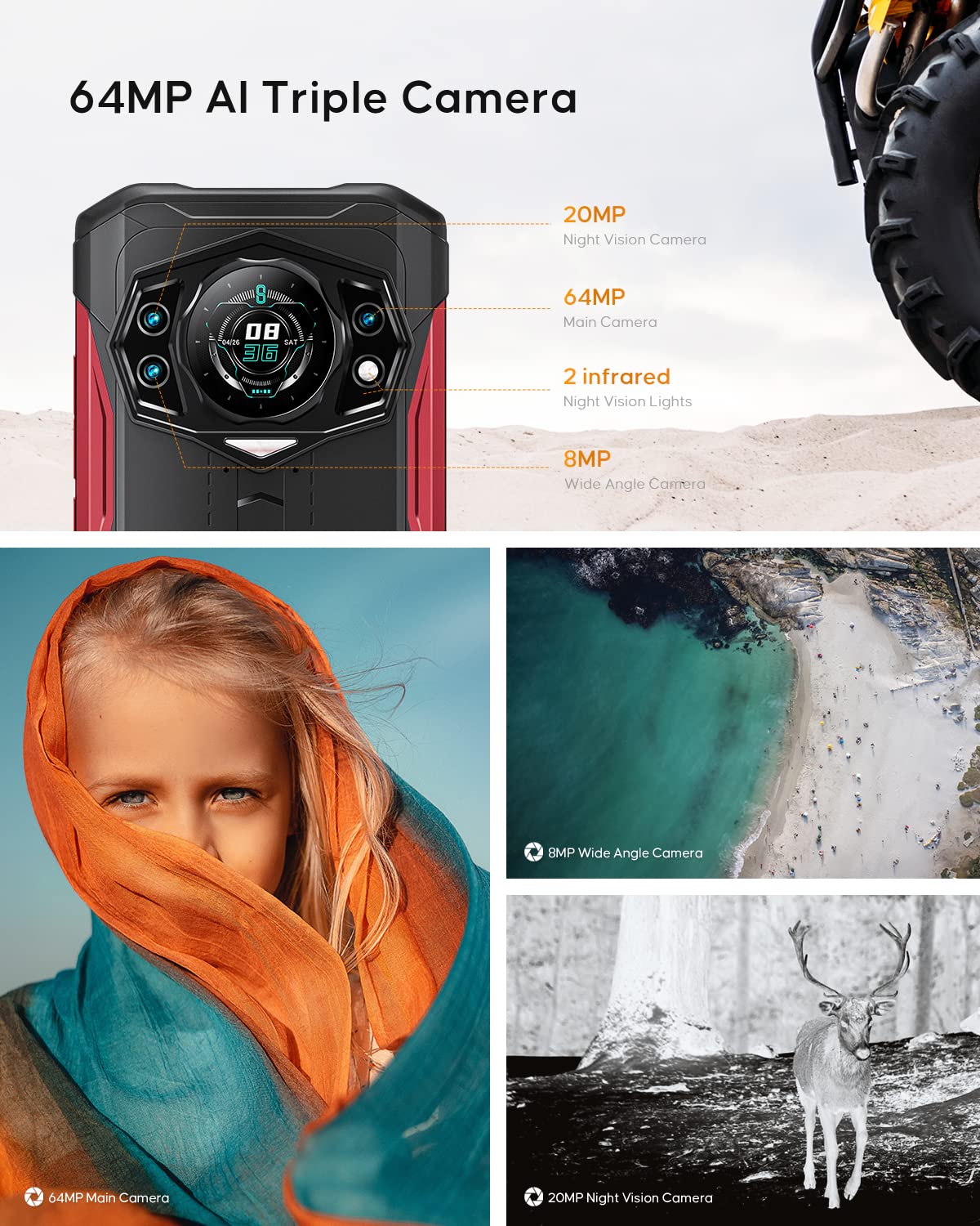 DOOGEE S98 Rugged Smartphone, 2022 Android 12 Unlock Rugged Phone,8GB+256GB, 6.3'' FHD+ Waterdrop Display,20MP Night Vision Camera, 6000mAh Battery Unlocked Cell Phone, Smart Rear Display, Dual 4G,NFC 6