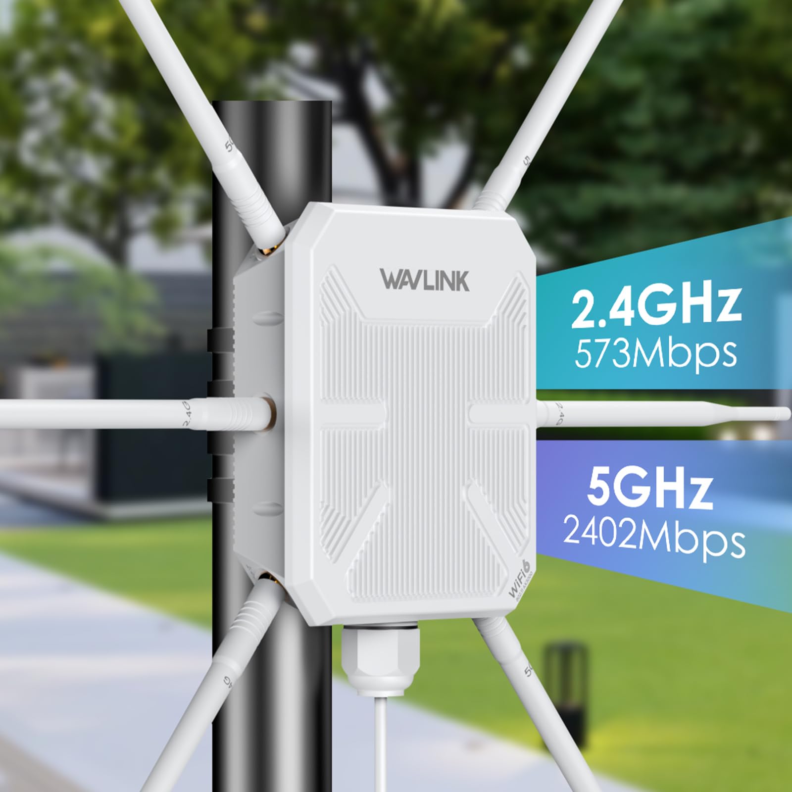 WAVLINK AX3000 Outdoor WiFi Extender, WiFi 6 Access Point/Repeater with Dual Band/PoE/IP67 Waterproof/6 x 7dBi Antennas, Work with Starlink Supports Up to 256 Devices for Camping,Large Backyard 6