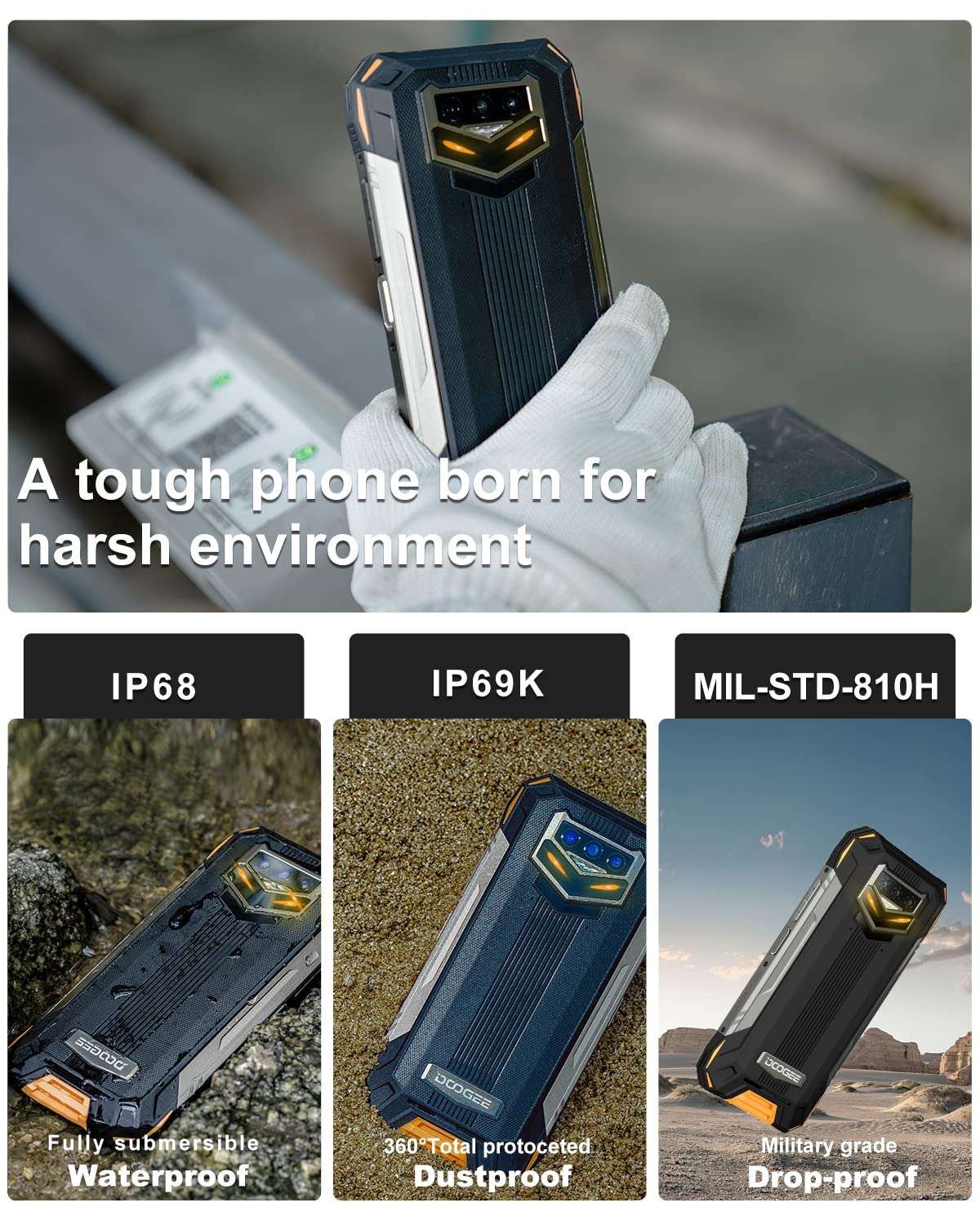 DOOGEE S89 Rugged Smartphone(2022), 12000mAh Massive Battery Android 12 Rugged Phone Unlocked, 33W Fast Charging, 8GB+128GB IP68 Waterproof Cellphone, Night Vision, Breathing Light, NFC, Dual 4G 6