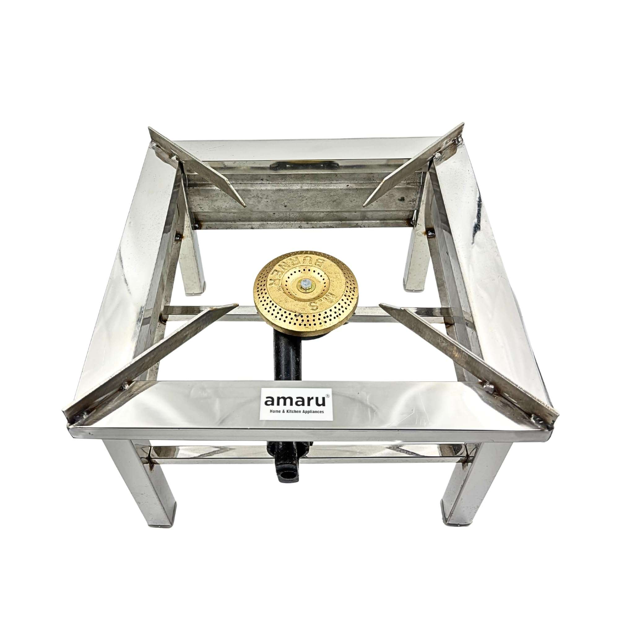 Amaru Single Burner Stainless Steel Square Chulha Canteen Bhatti Commercial Gas Stove - Silver, Manual (Large-14Lx14Wx10.5H) 5