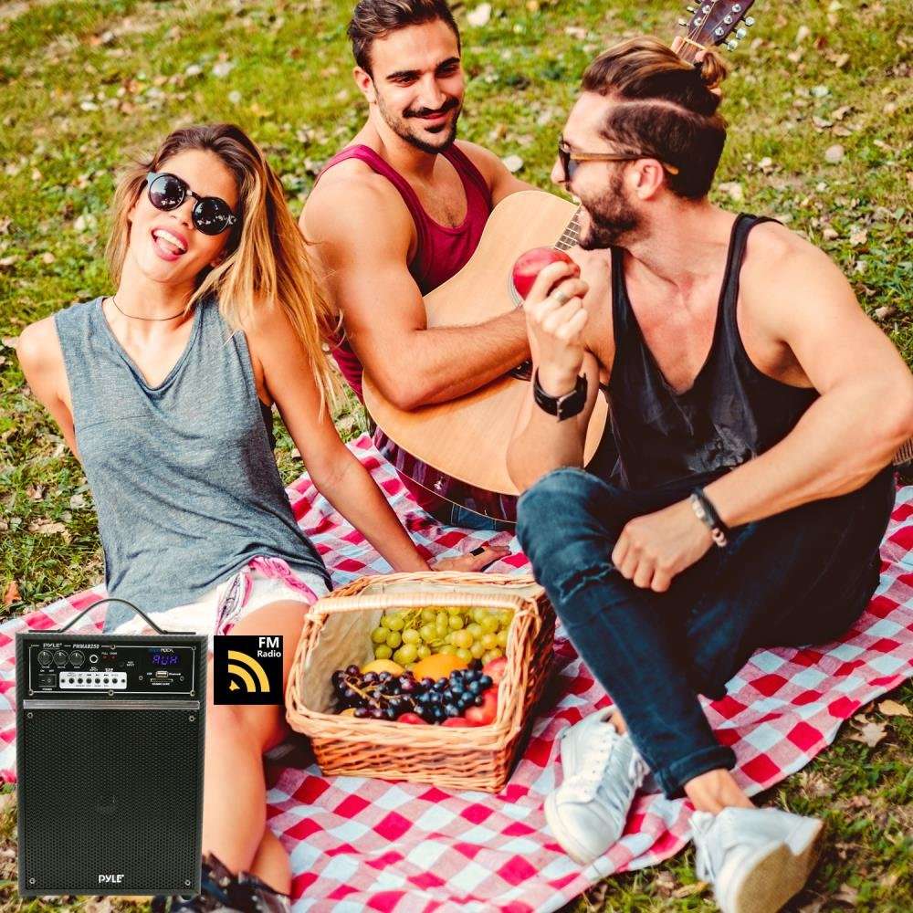 Pyle 300 Watt Outdoor Indoor Wireless Bluetooth Portable PA Speaker 6.5 inch Subwoofer Sound System with USB SD Card Reader, Rechargeable Battery, Wired Microphone, FM Radio, Remote - PWMAB250BK 5