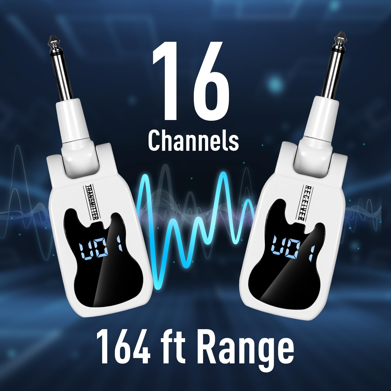 Devilclaw UHF Wireless Guitar System- 16 Channel Rechargeable Transmitter Receiver with Volume Control - Interference-Free Adapter for Bass Instruments(White) 4