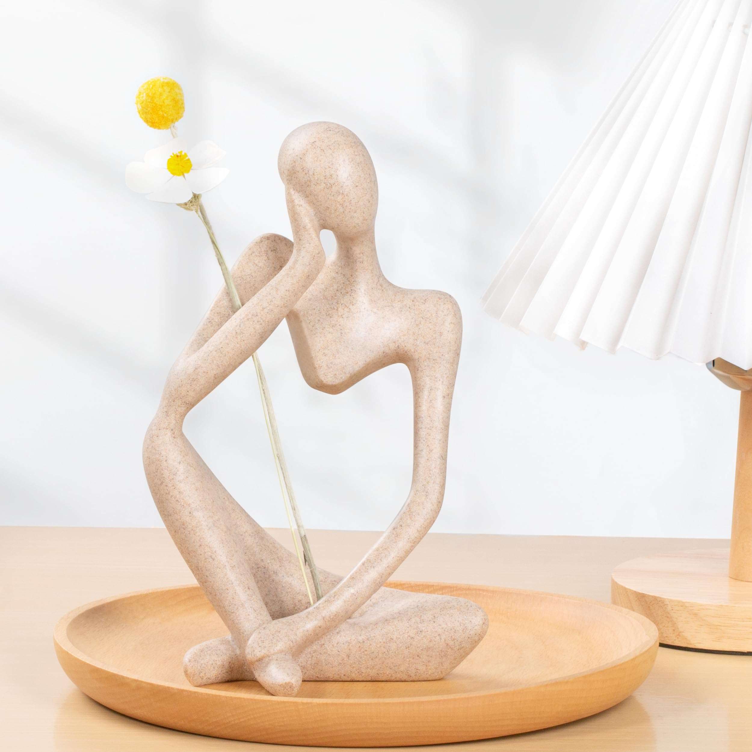 INNOLITES Boho Decor Thinker Statue Abstract Art Sculpture, Sandstone Resin Collectible Figurines for Home Living Room Office Shelf Decoration (Sandstone Left) 1