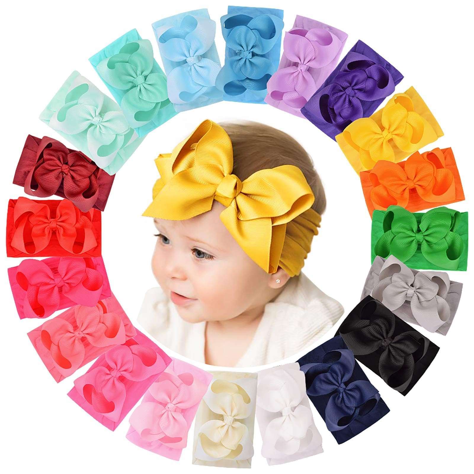 doboi 20pcs Baby Girls Bows Headbands Nylon Hairbands Ribbon Bow Elastic Hair Accessories for Newborns Infants Toddlers and Kids 1