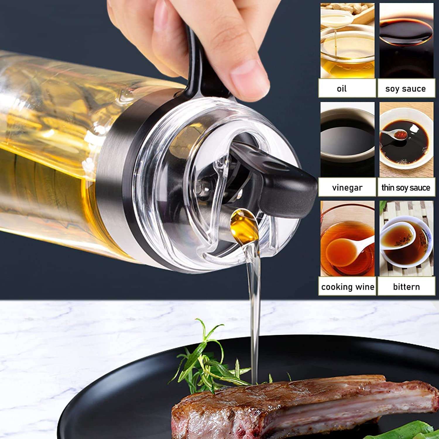 18oz Auto Flip Olive Oil Dispenser Bottle Leakproof Condiment Container With Automatic Cap and Stopper,Non-Slip Handle for Cooking.Perfect for Oil,Sauce,Vinegar 4