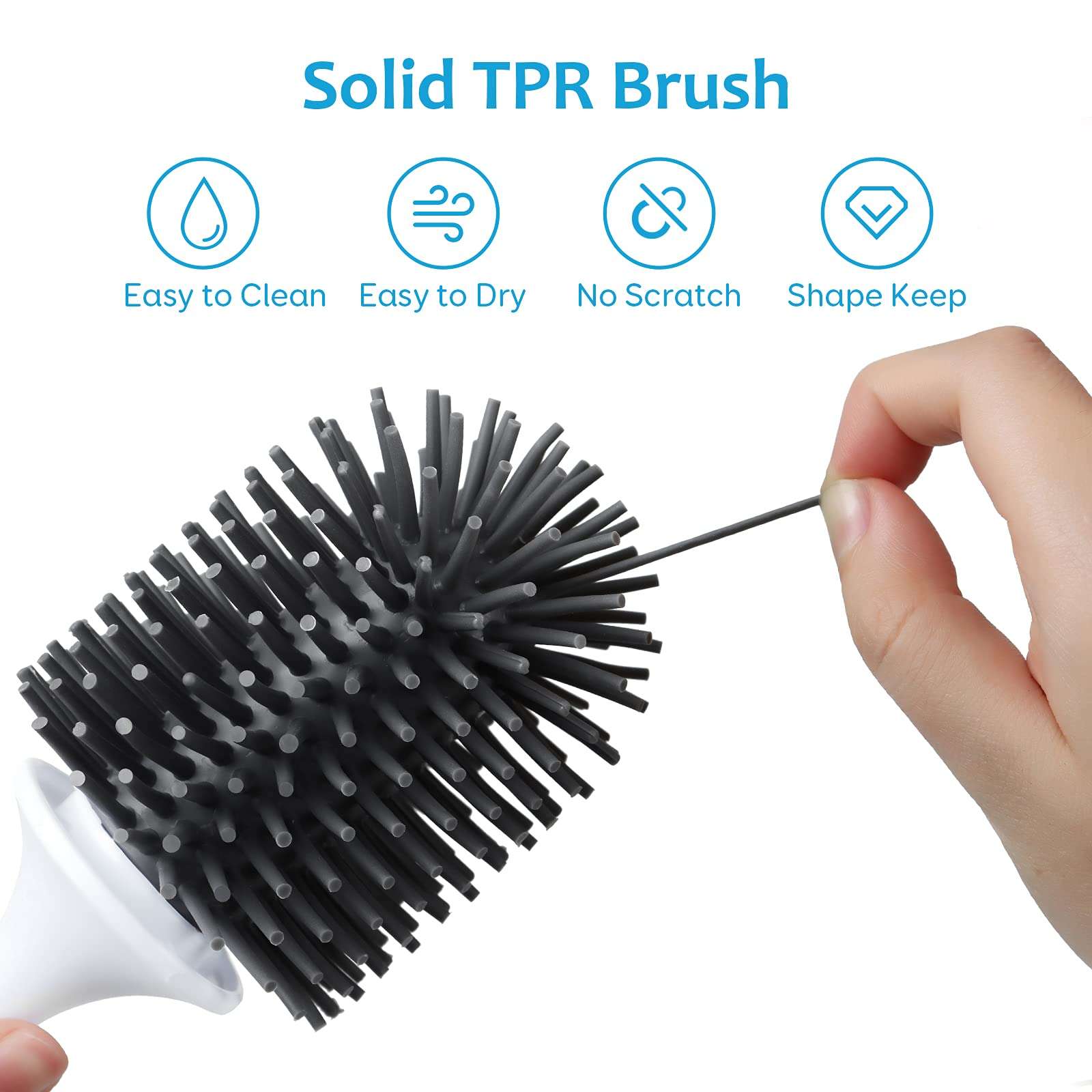 ENIBON Silicone Toilet Brush and Holder, Bathroom Toilet Bowl Cleaner Brush with No Scratch TPR Soft Bristles, Vented Holder and Anti-Slip Handle, Wall Mount/Freestanding, Grey 5