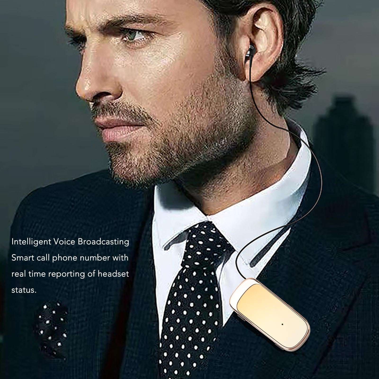 Retractable Earpiece, Retractable Headset Clip On Bluetooth Earphone with LED Battery Display, Single in Ear Headphone for Sports Business Trucker Driver (Gradient Yellow) 4