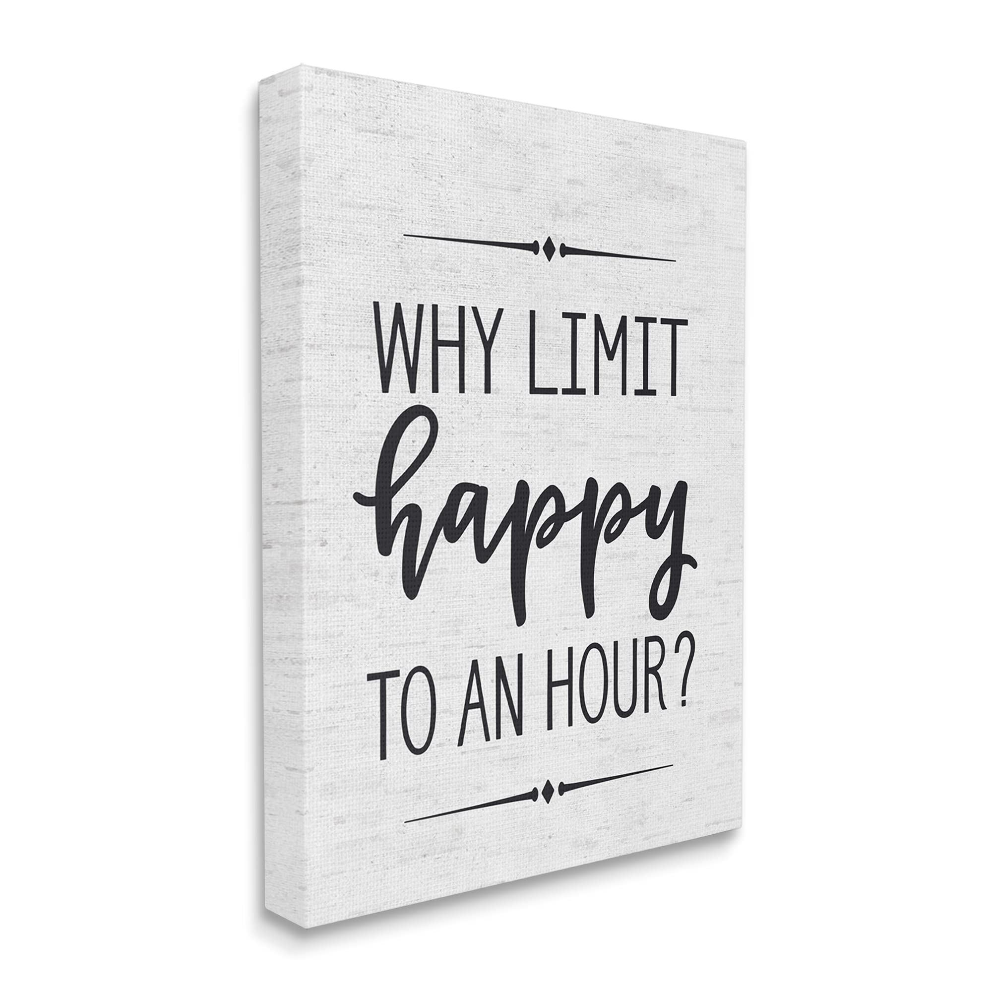 Stupell Industries Why Limit Happy to an Hour Subtle Birch Script Typography, Design by Lettered and Lined Black Framed Wall Art, 36 x 48, Off- White