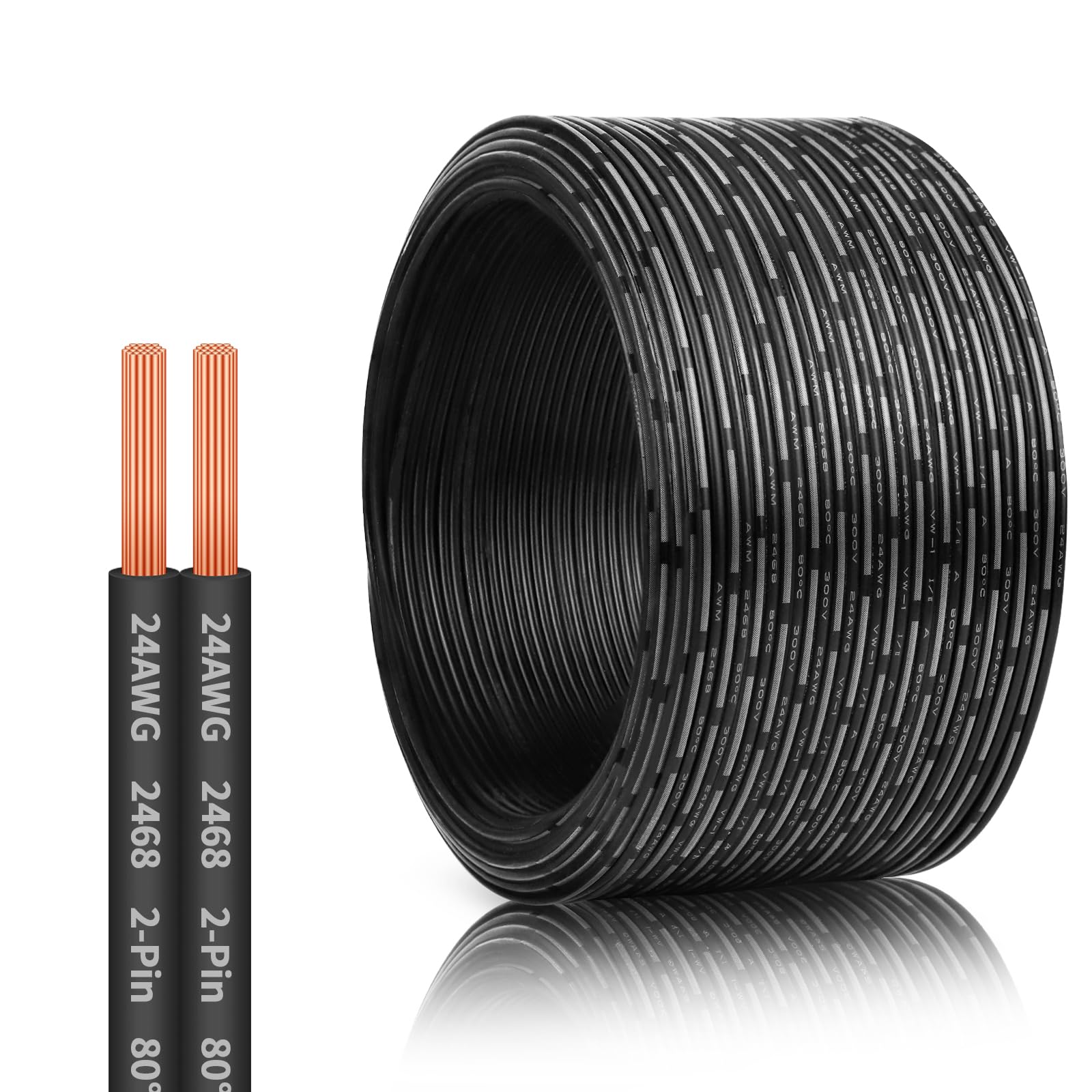 100 FT 24 AWG Universal Garage Door Wire, 2-Conductor Garage Door Sensor Wire, Garage-Doors Opener Wires for Control Station and Sensor, Low-Voltage Applications, Intercoms, Thermostat Controls(Black)