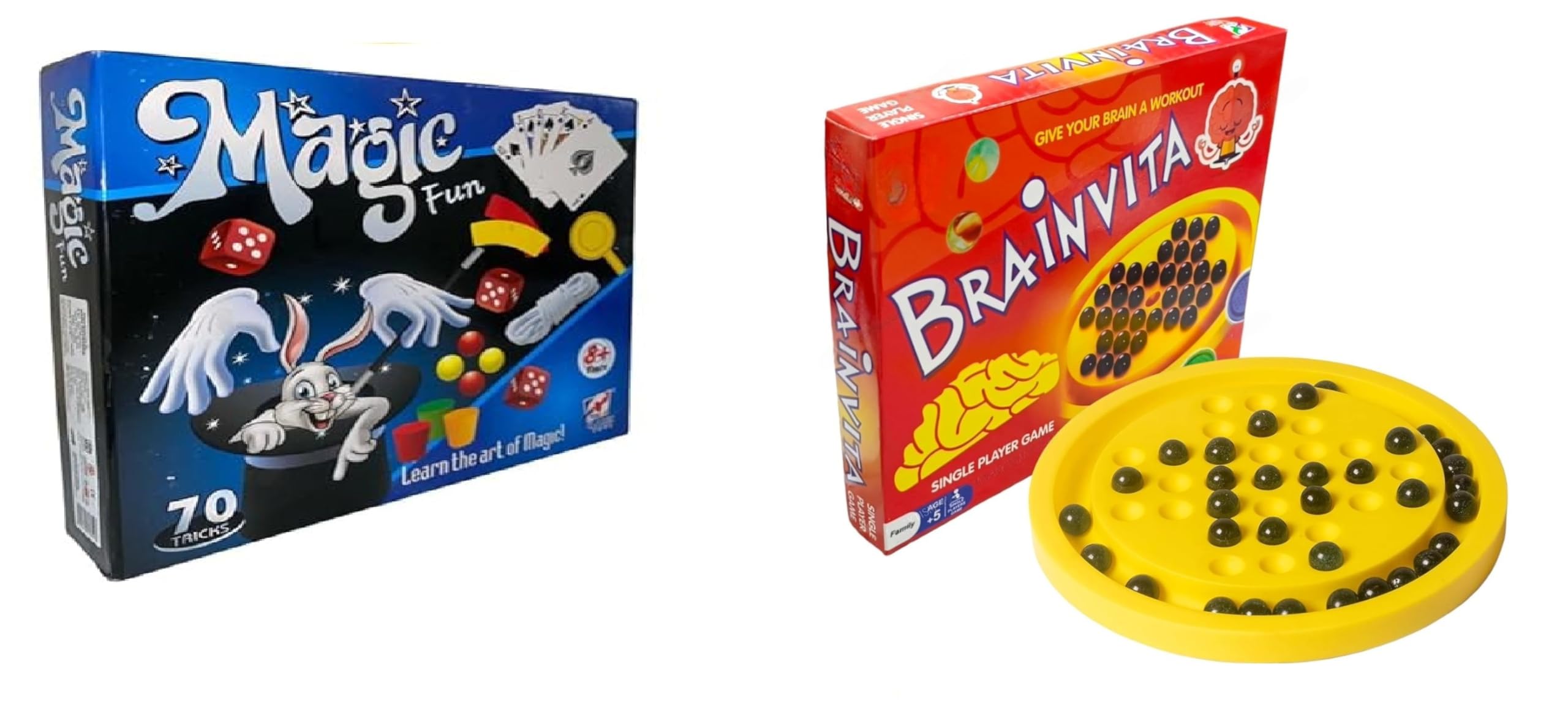 Magic Fun 70 Tricks| Board Games with B-rainvita Mini and Pearl Finish Marbles for Kid (33 Pearls) Mind Challenging B-rainvita Nano for Kids Brain Development (Multicolour_Combo Pack of 2)