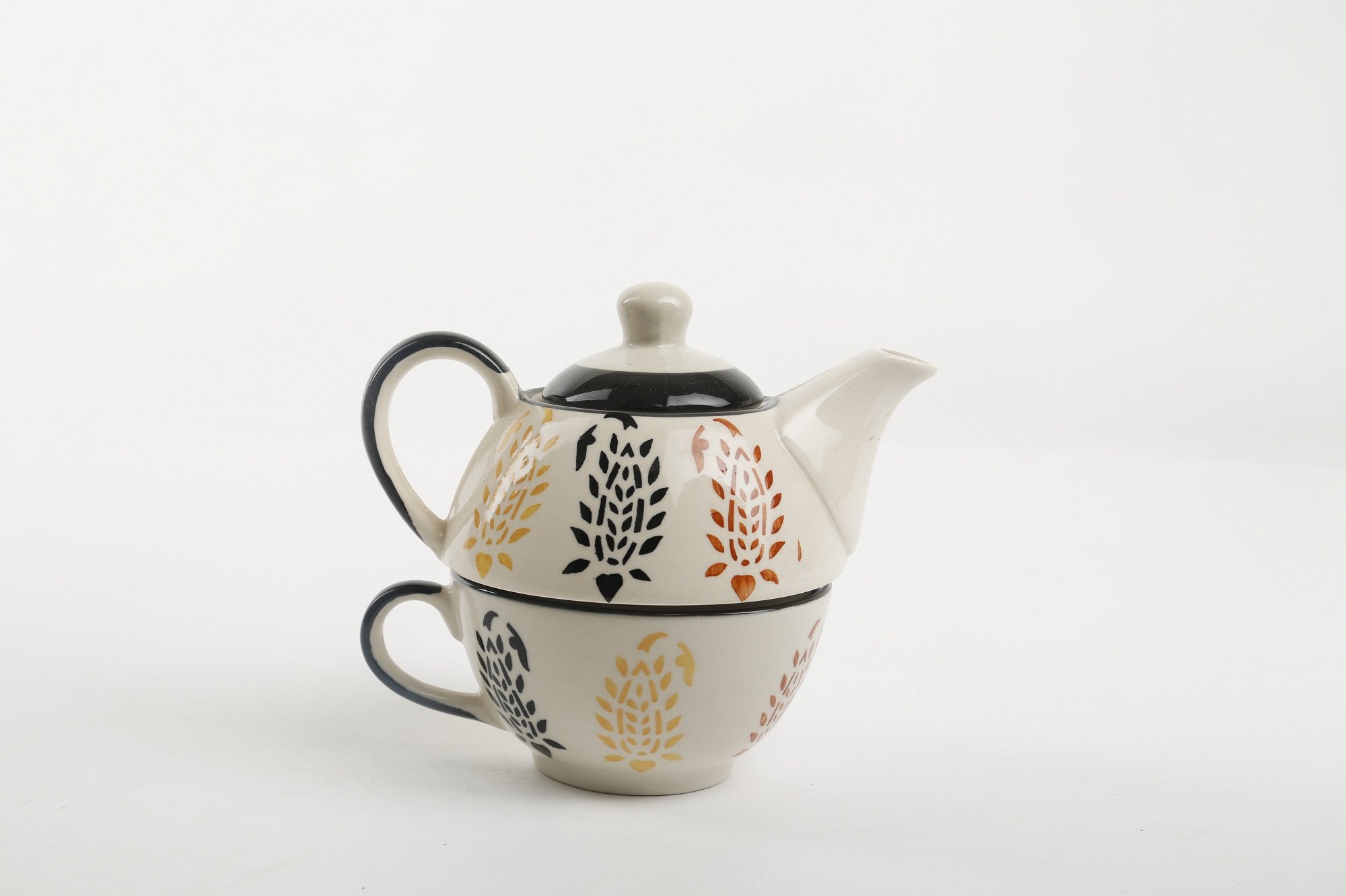 Caffeine Ceramic Handmade Black boota 2 in1 Tea Pot (Set of 2, Single Kettle with Cup) 5