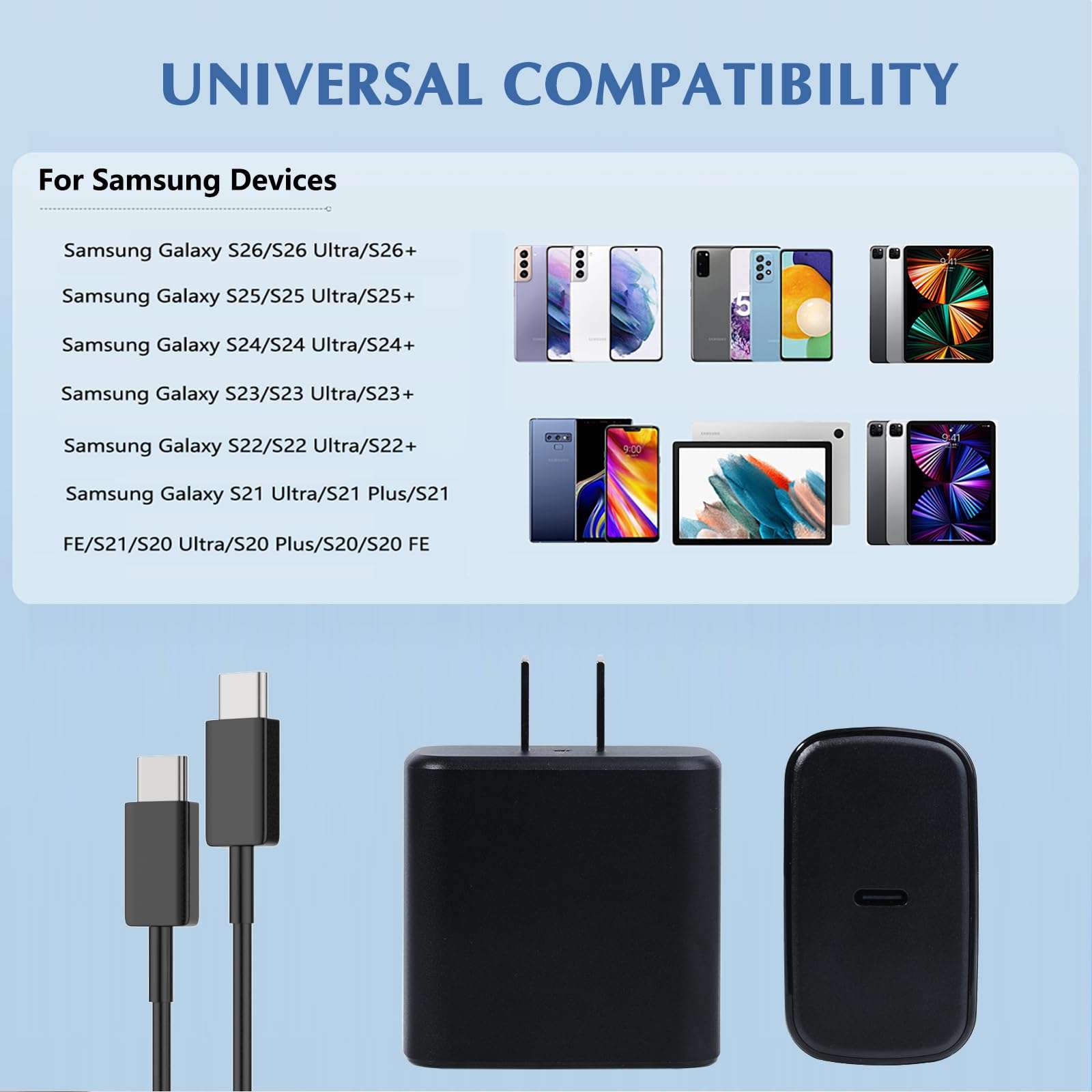 Super Fast USB C Charger for Samsung,45W Samsung Charger Fast Charging Block,2Pack Quick Android Phone Charger 6FT Long Type C Charging Cord for Samsung Galaxy S26 Ultra/S25+/S24+/S23 FE/S22/S21+/S20 4