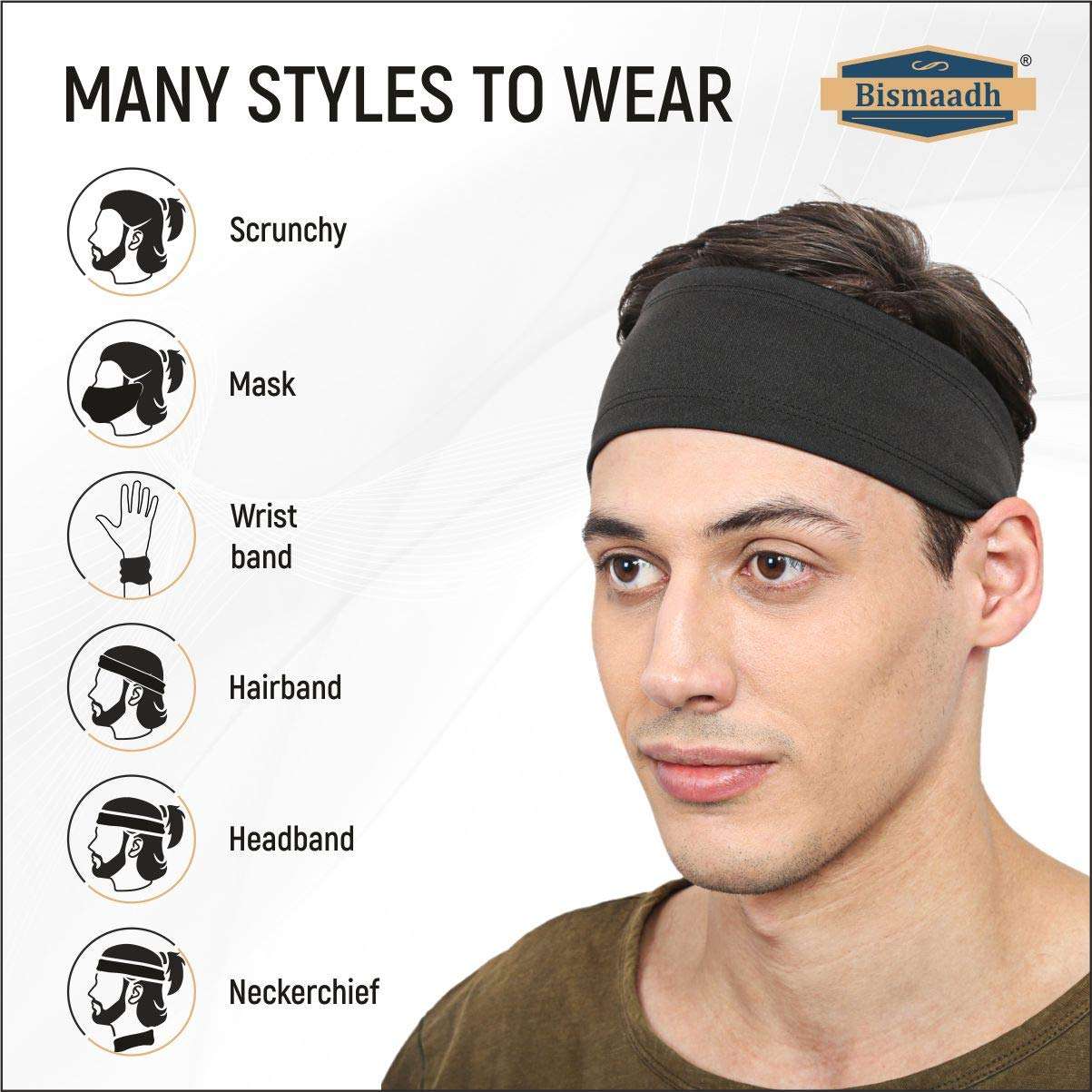 BISMAADH Mens Headband - Running Sweat Head Bands for all Sports- Athletic Sweatbands for Workout,Exercise, Yoga, Cricket, Football - Ultimate Performance Stretch & Moisture Wicking Headband Pack of 1 4