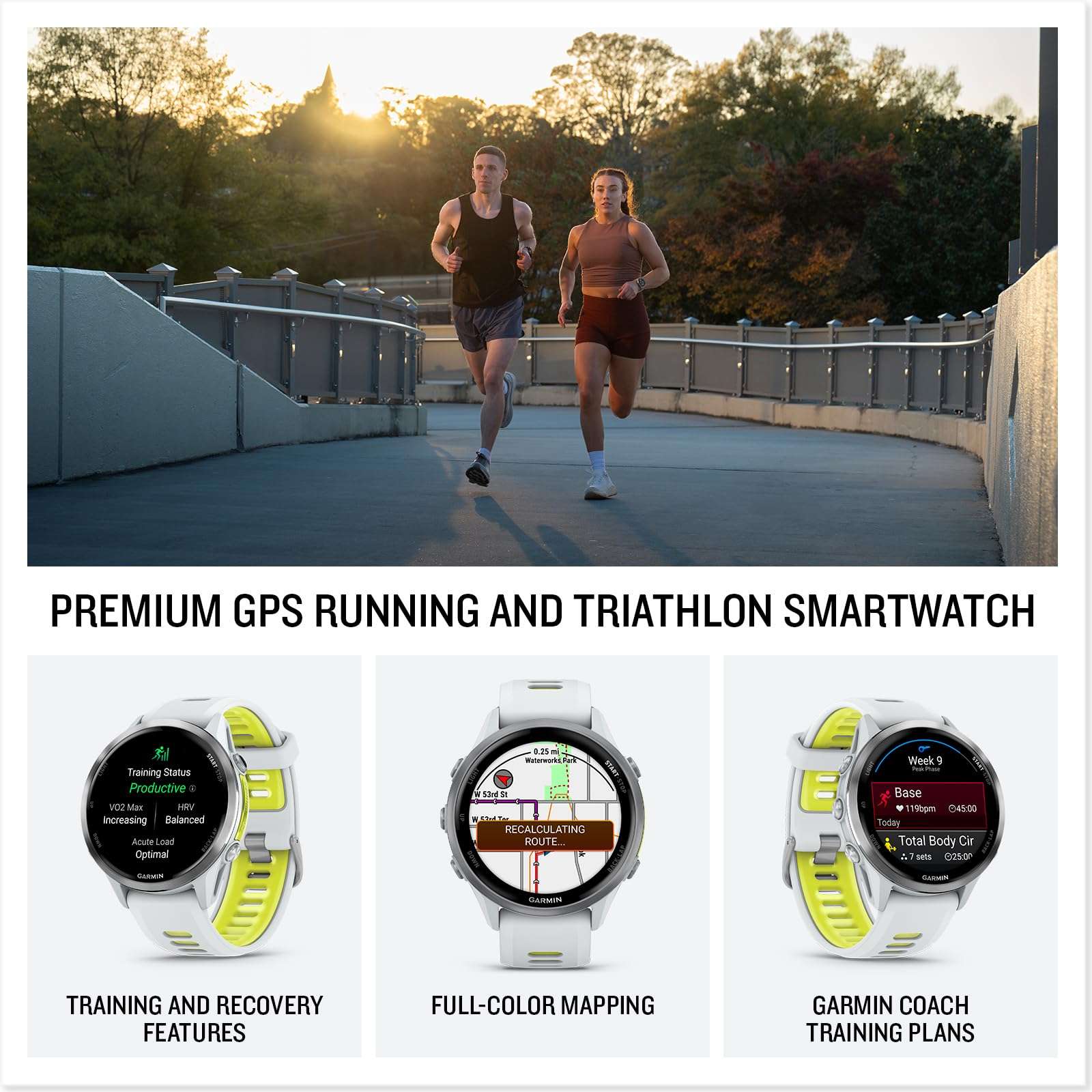 Garmin® Forerunner® 970, Premium GPS Running and Triathlon Smartwatch, AMOLED Display, Built-in LED Flashlight, Titanium with Whitestone Case and Whitestone/Translucent Amp Yellow Band 4