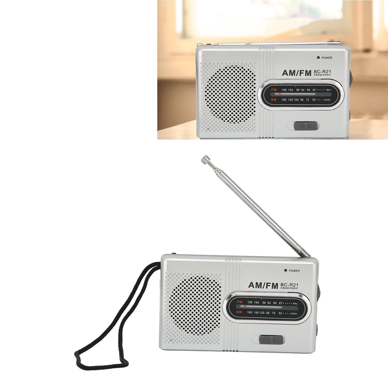 Portable Silver Gray AM FM Radio with Long Lasting 5W Speaker for Home Outdoor, Transistor Radio with Earphone Jack 5