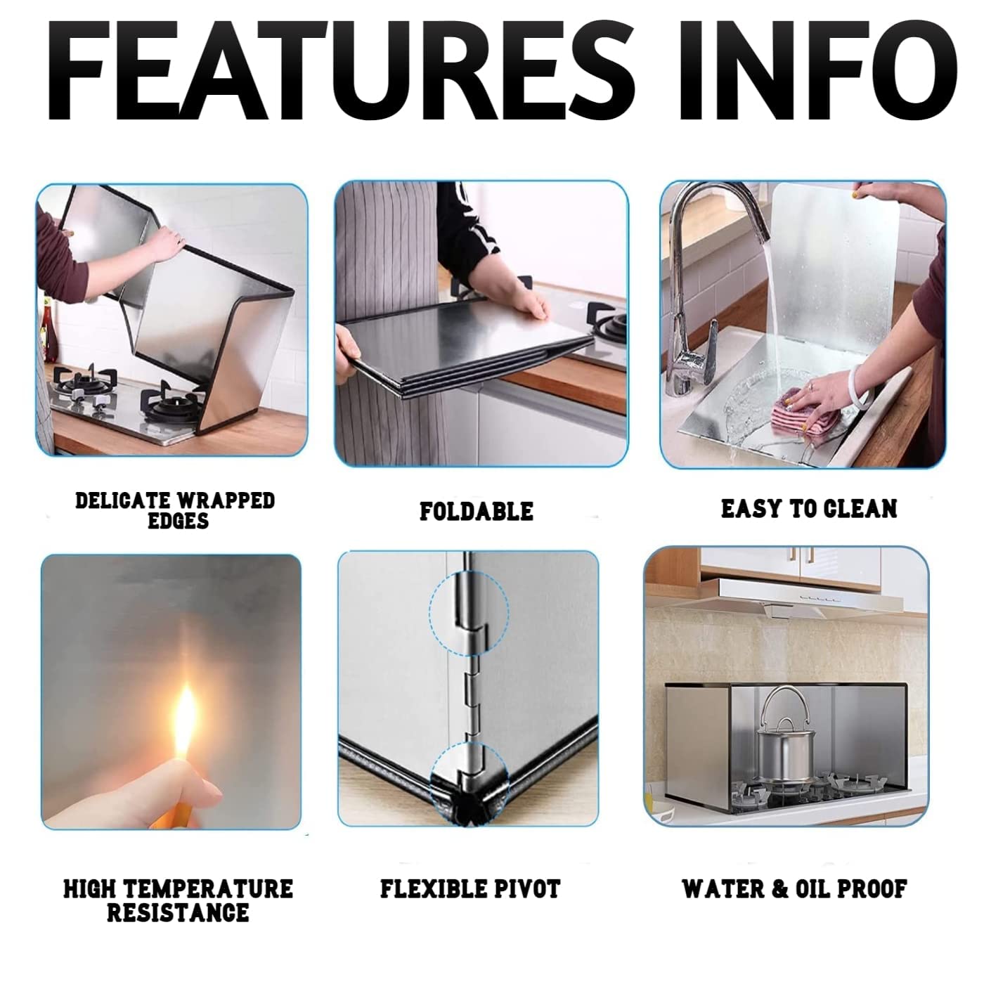 Valajogi Foldable 3 Sided Stainless Steel Splatter Guard Grease Shield Nonstick Oil Splash Cooking Screen Kitchen Backsplash Protector Top Wall Gas Range Frying Pan Camping for Anti-Splash Grease-Oil 5