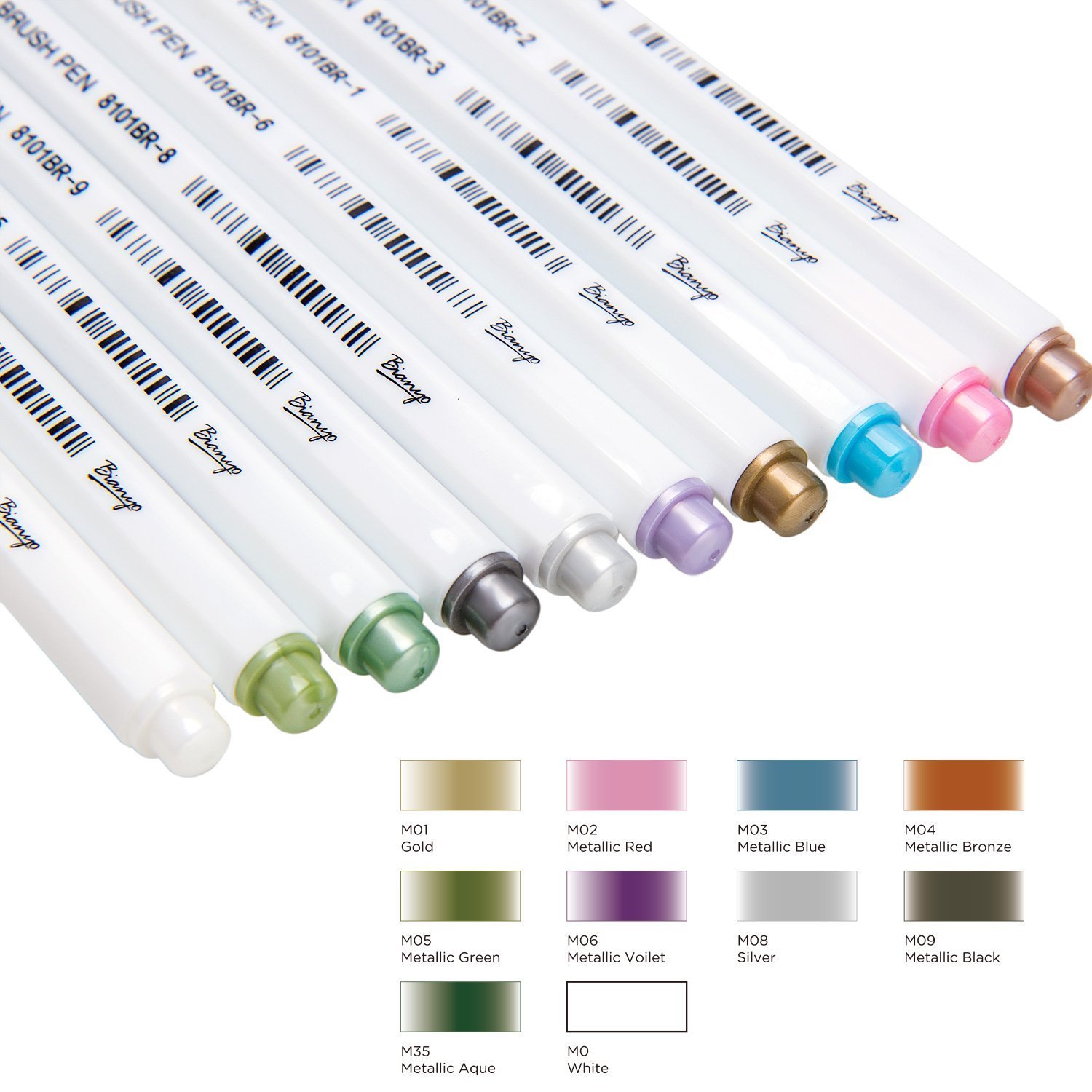 Bianyo Metallic Brush Marker Pens, 10 Colors Calligraphy Pens for Coloring Drawing Lettering 4