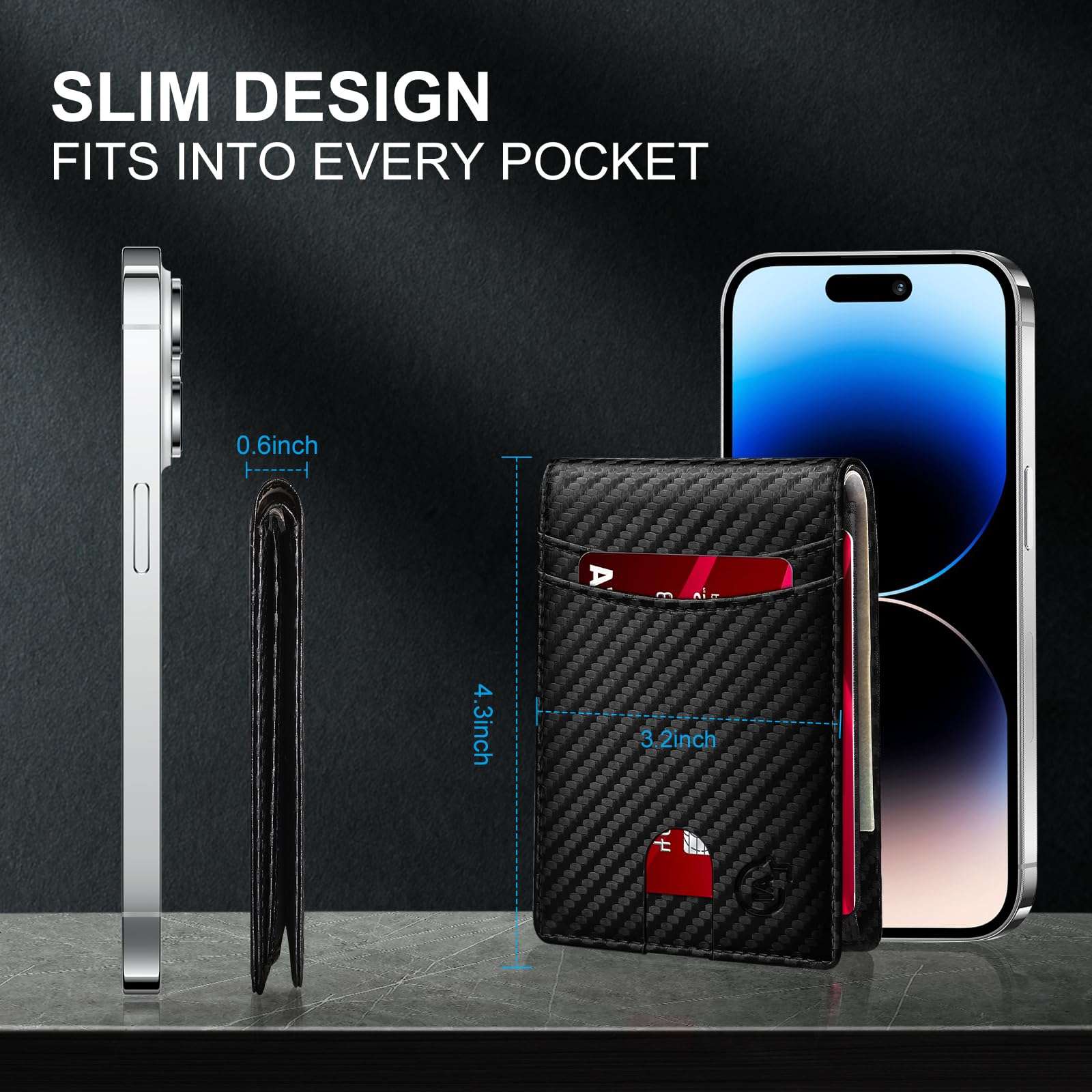 Smart Wallet For Men Work For Apple Find My (Ios Only) APP,Slim Mens Wallet with Tracker Carbon Fiber Bifold Card Holder With Rechargeable Battery Gift Box. (Not For Android) 6