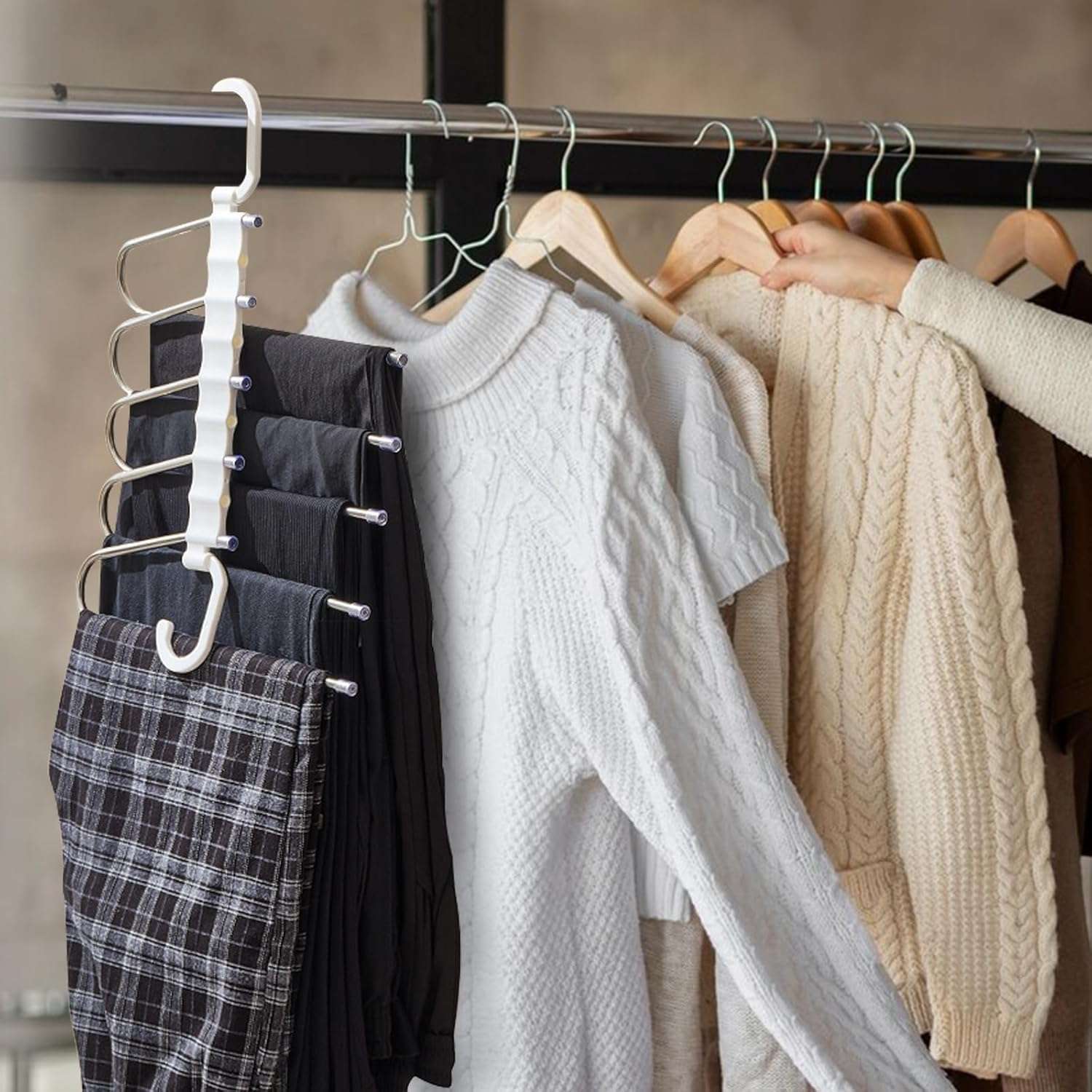 Quality Hangers 5 in 1 Stainless Steel Foldable Hangers for Clothes Hanging Multi-Layer Multi-Purpose Pant Hangers for Wardrobe Magic Foldable Hanger Clothes Hanger (Steel Hanger-Pack of 1) 6