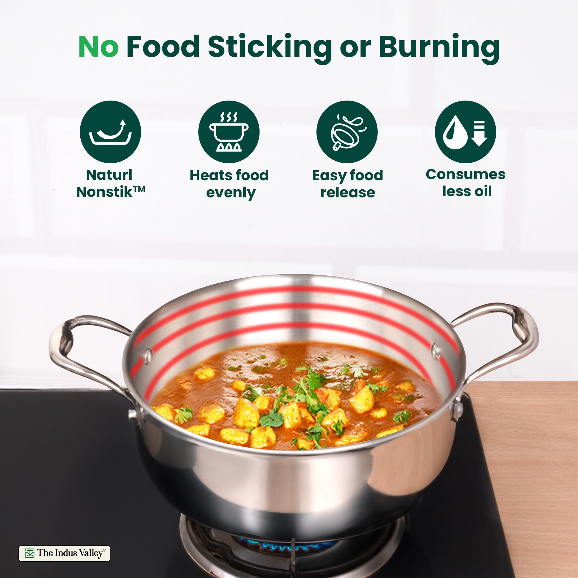 The Indus Valley Triply Stainless Steel Stock Pot with SS Lid 2.5 Liters/Briyani Pot | 20cm/ 7.87 inch, 0.9kg | Induction Friendly | 100% Toxin-Free 6