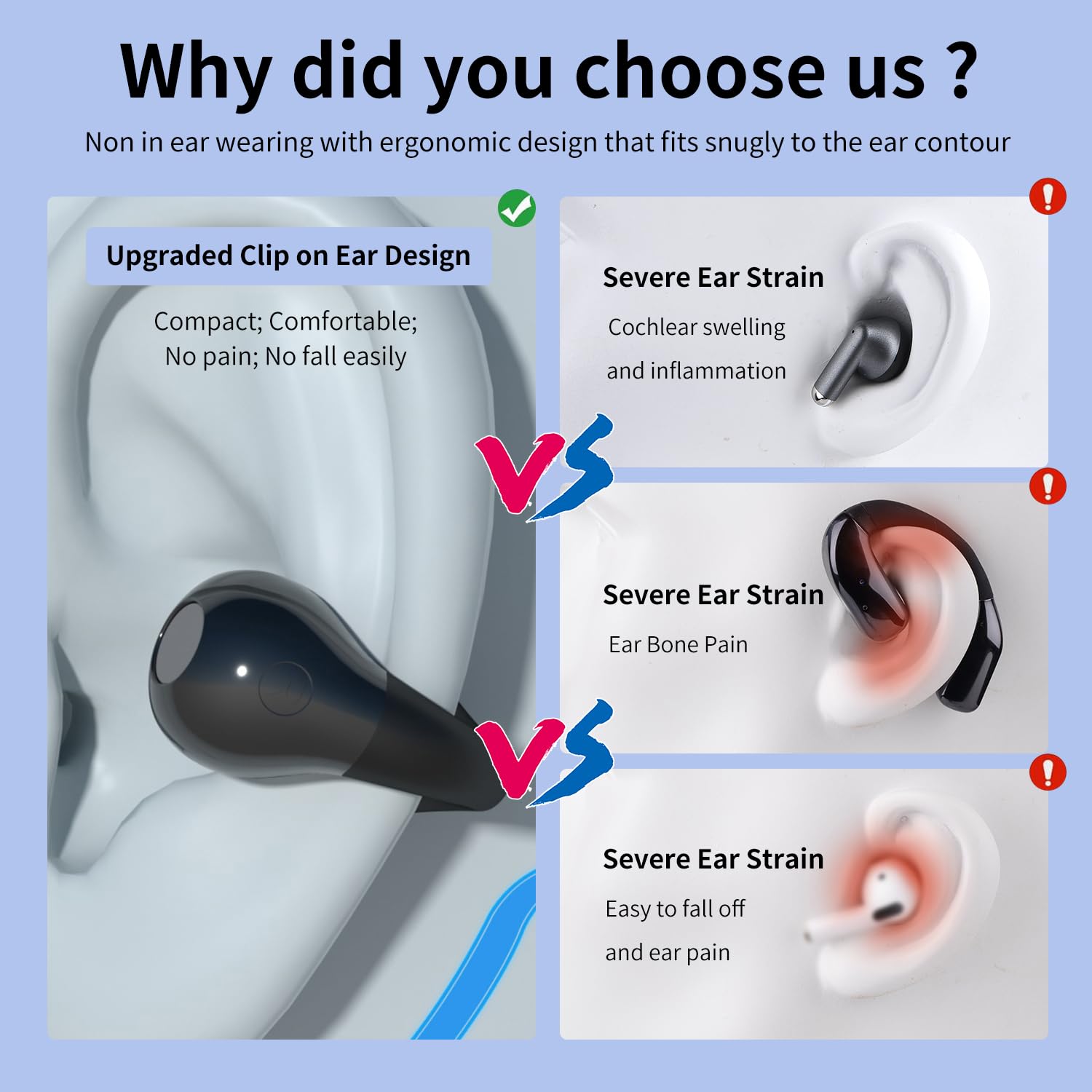Open Ear Bone Conduction Headphones Wireless Earbuds Bluetooth 5.3 Clip On EarBuds with LED Display Charging Case 60 Hours Playtime Earphones IPX7 Waterproof for Running Walking, Workout（Black） 2