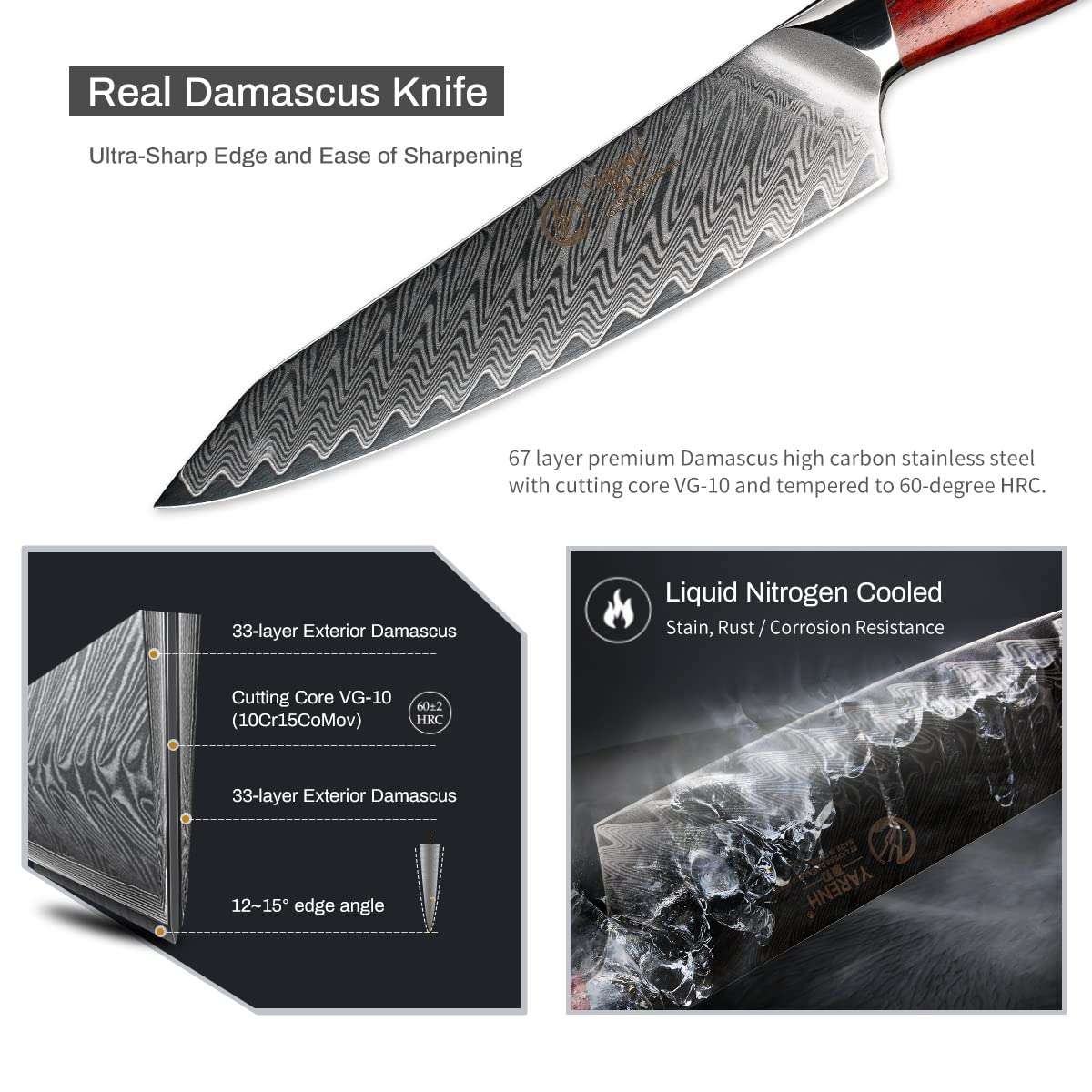 YARENH Kitchen Utility Knife - Paring Knife - 5 Inch Damascus 67 layers of high carbon steel - Rust Resistant & Razor Sharp - for Professional Chef 6
