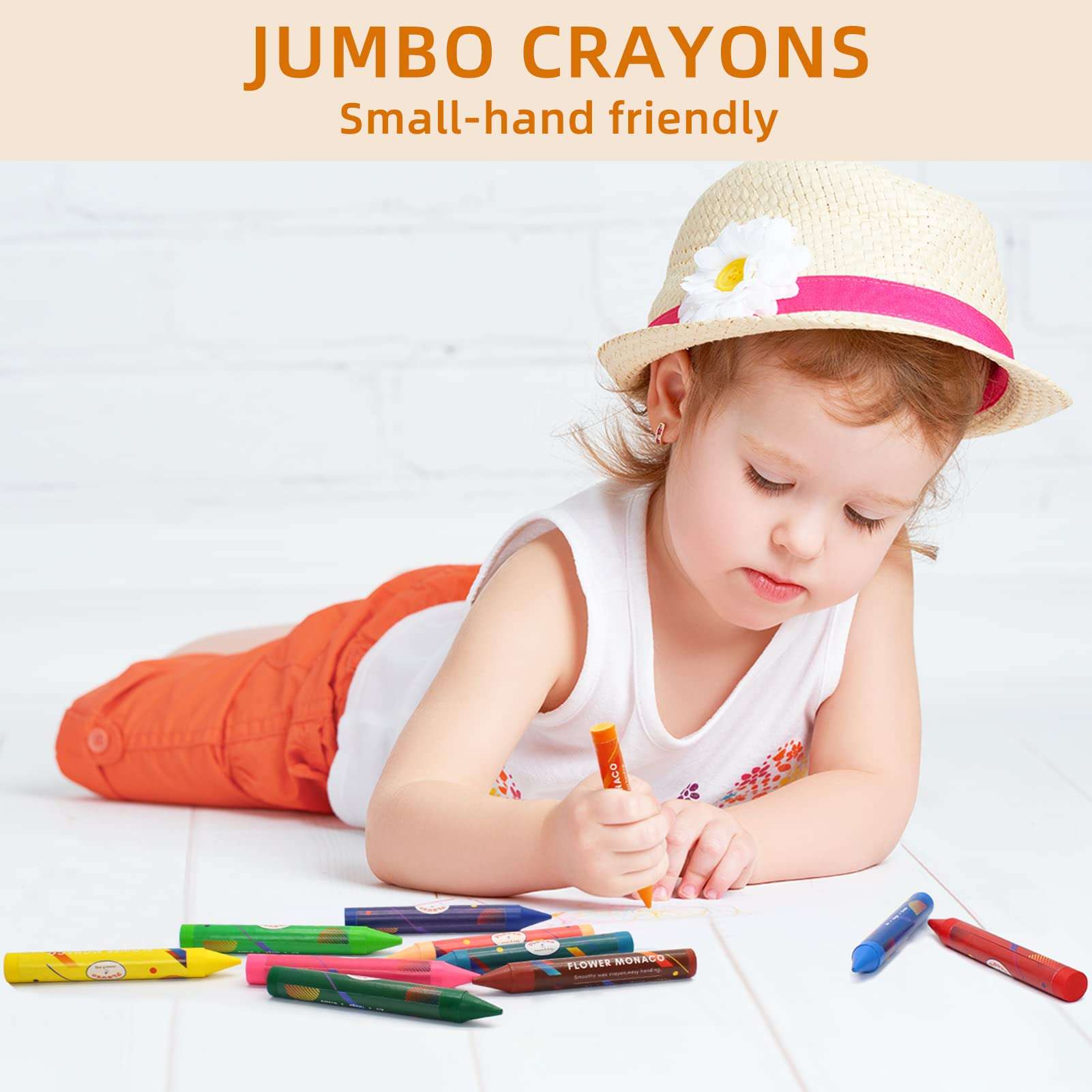 Lebze Jumbo Crayons for Toddlers, 16 Colors Non Toxic Crayons, Easy to Hold Large Crayon for Kids, Safe for Babies and Children Flower Monaco 2