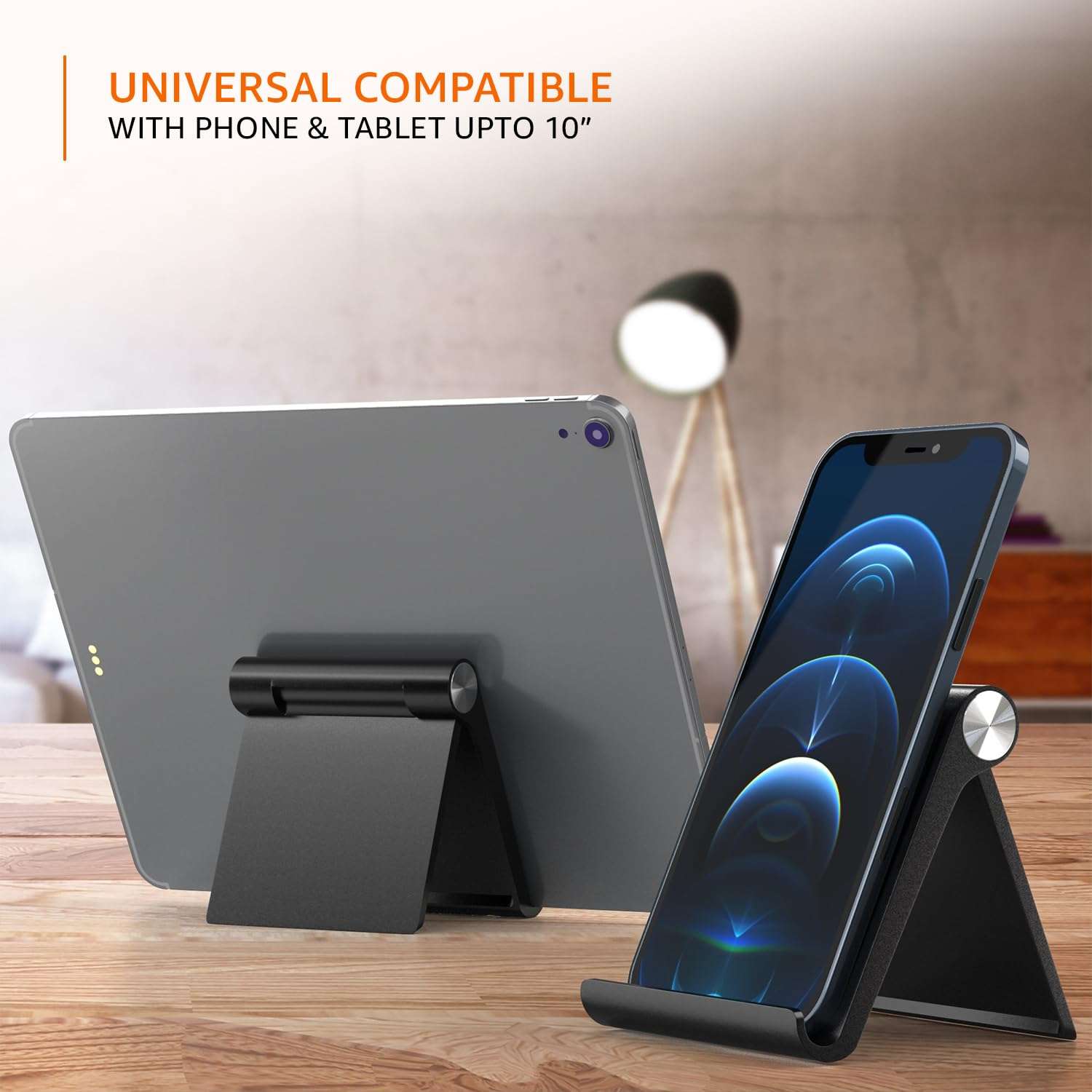 amazon basics Multi Angle Desktop Foldable Stand Tablet/Mobile Stand Holder for iPhone, Android, Samsung, OnePlus, Xiaomi, Smartphones. Portable, for Your Bed,Home, Office, Home (Black) 6