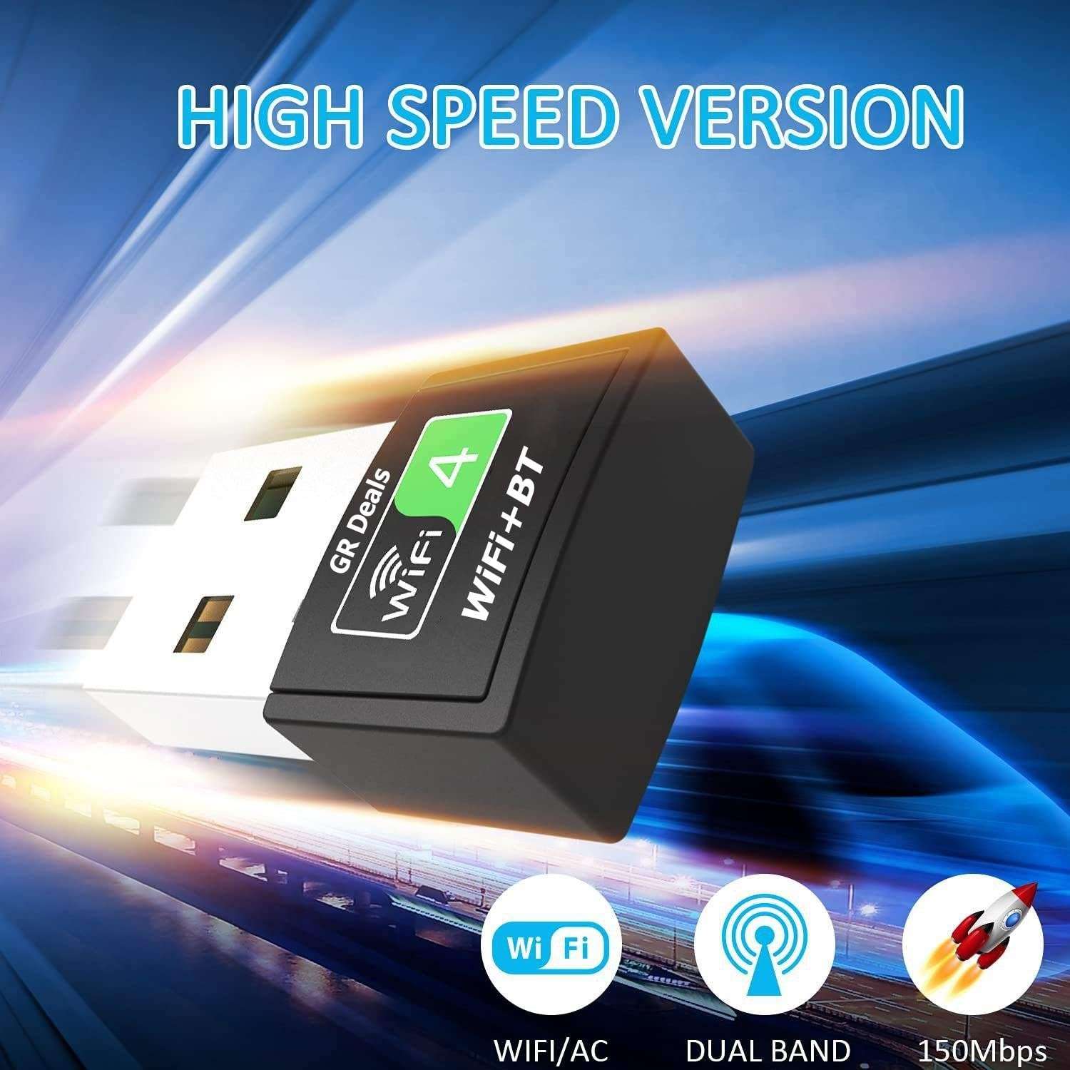 GR Deals 2 in 1 Wireless BT WiFi Dongle, Dual Band Bluetooth and WiFi Adapter for PC/Laptop/Desktop, WiFi Bluetooth Dongle (Upto 150 Mbps, 4.2GHz) Black. 5