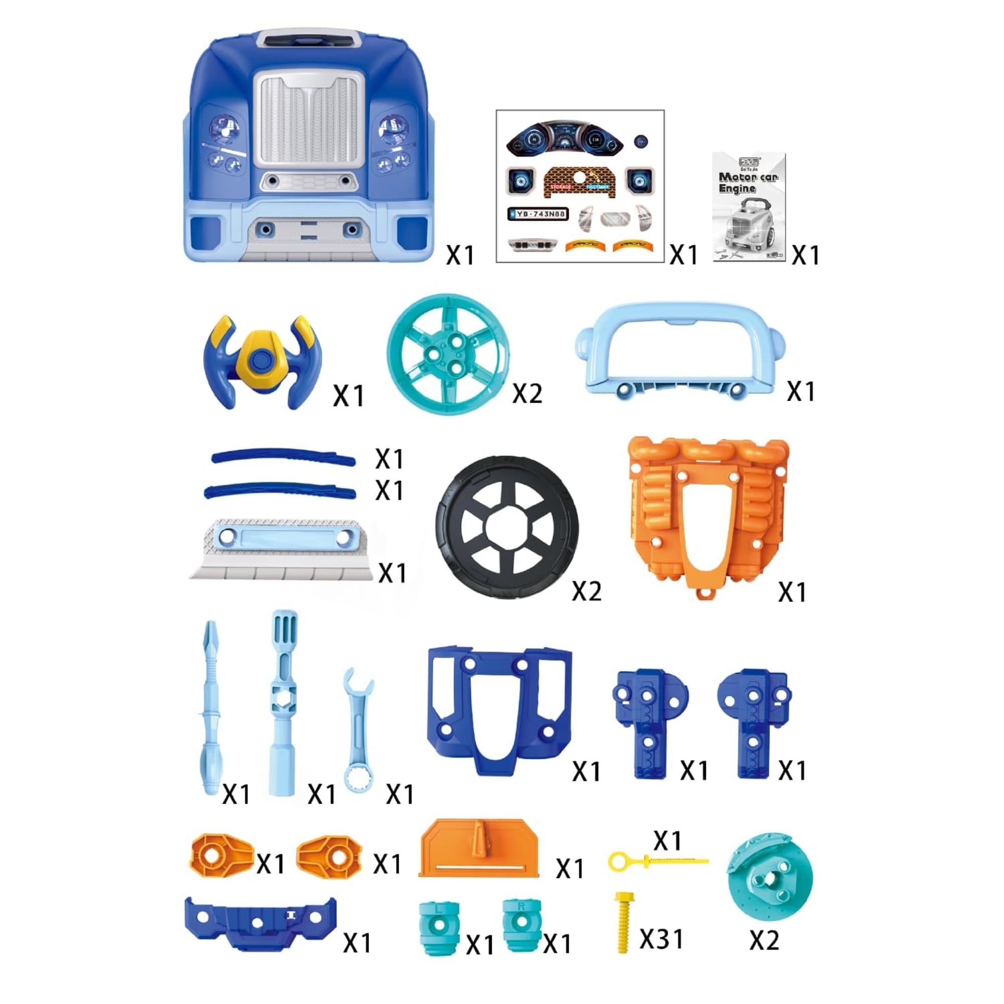 The Bubble Factory: Motor Car Engine Workshop - Blue - Take Apart & Rebuild Mechanical Toy, Battery-Powered, Lights & Sound Effects, Kids Ages 3+ 5