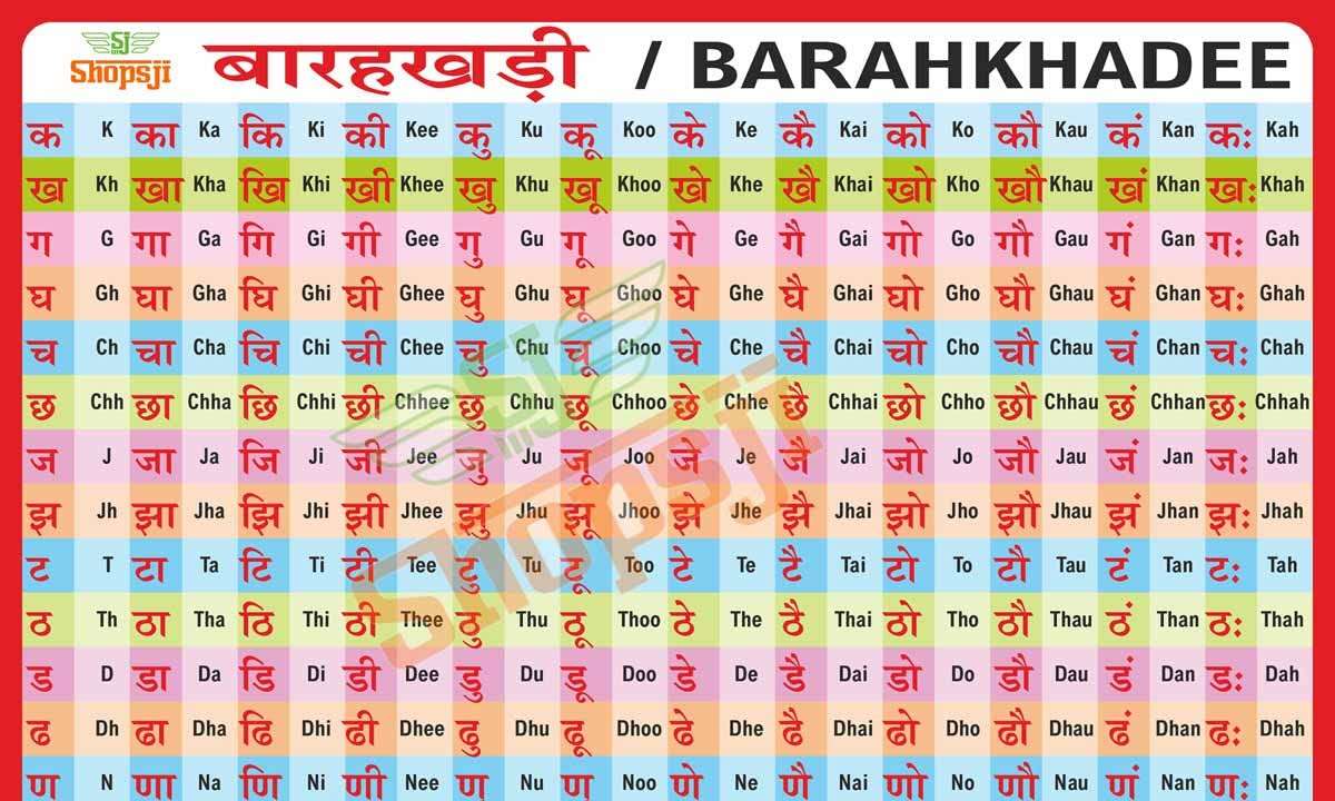 Shopsji Barahkhadi Chart, K Ka Ki Kee Chart | Hindi English Barahkhari | 12 Khari chart | Hindi And English Learning Barahkhari Chart For Kids | size 12x18 ,multicolor 3