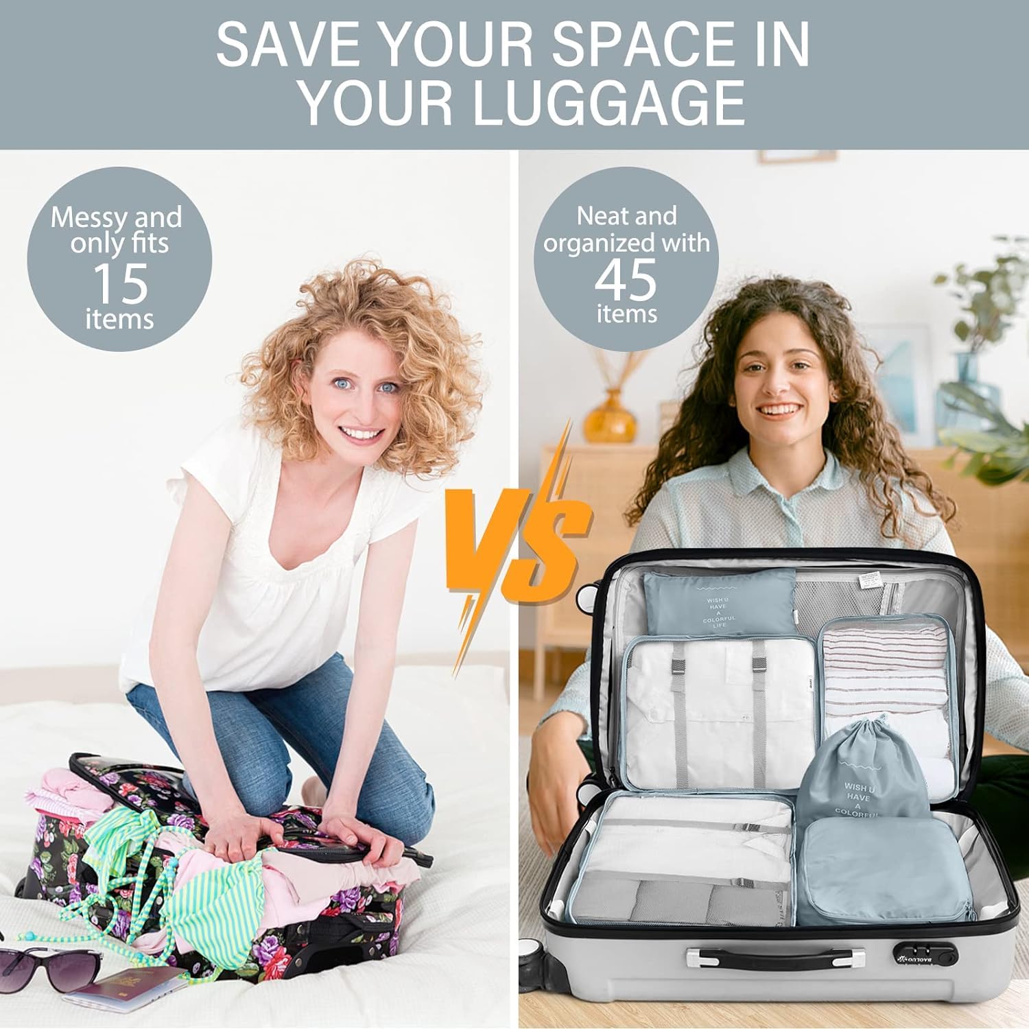 Flyngo 8 Pcs Travel Organizer Pouch Packing Cubes For Clothes Space Savers Bags Cosmetics/Underwear/Socks/Shoes Toiletry Bag Laundry Organiser (Grey) - Nylon 4