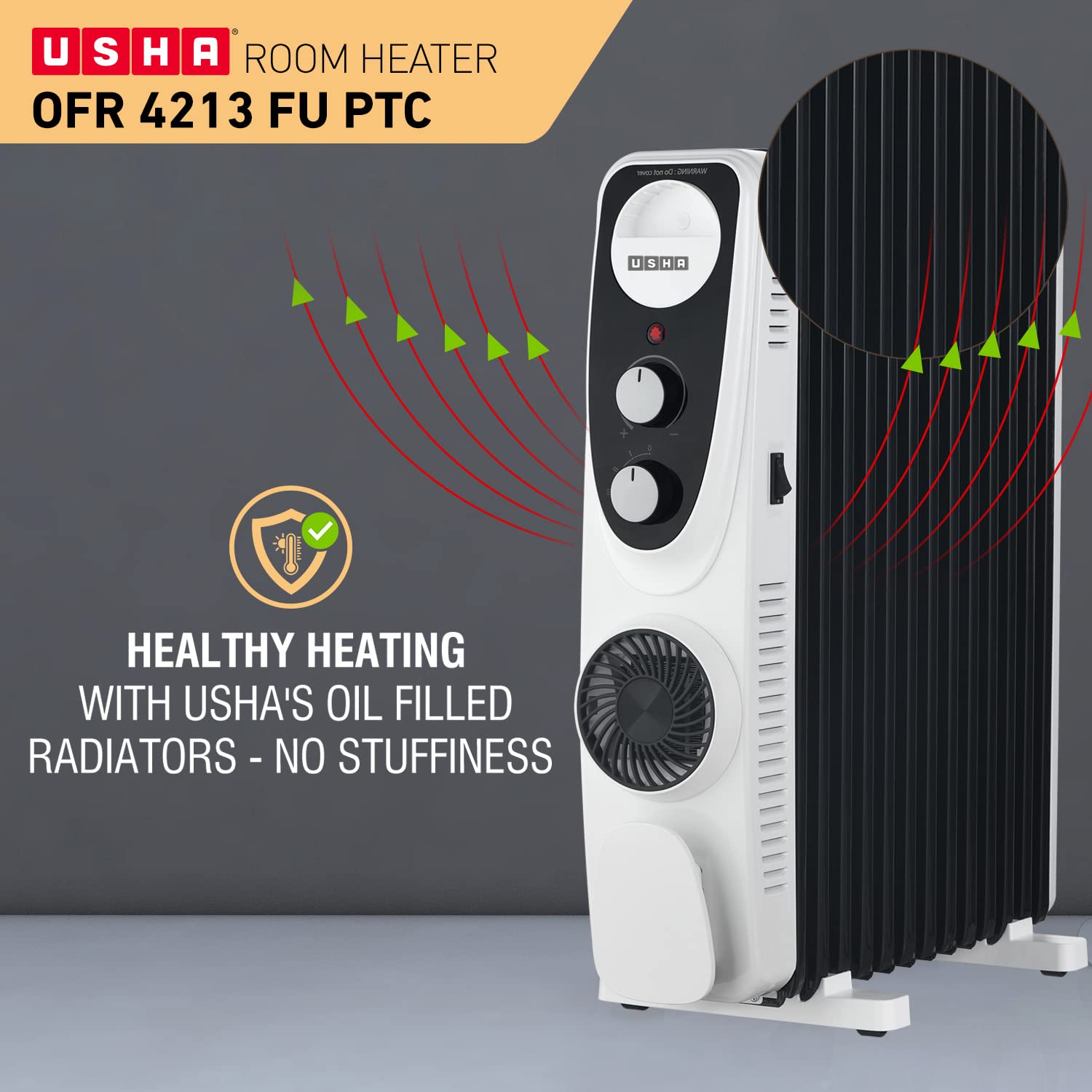 Usha 4213 FU PTC U Shaped 13 Fin Oil Filled Radiator Room Heater (Black) 6