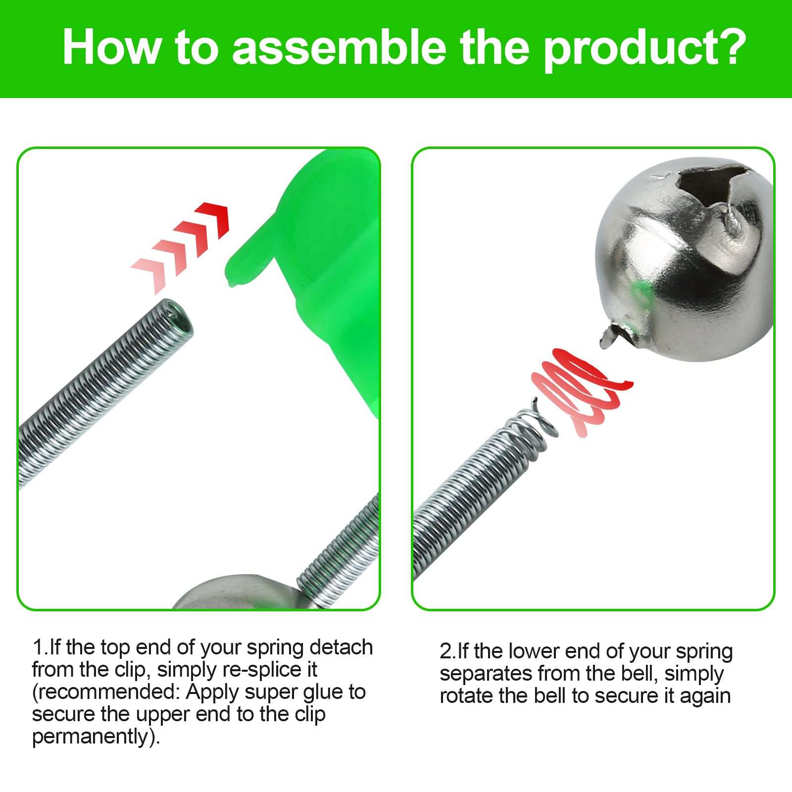 Prdiozyn 46PCS 3rd Generation Plastic Fishing Bells, Fishing Rod Alarm Bell with Extra Loud Dual Alert Bells Clip, Fishing Bells for Rods, Easy for Night, Ice Fishing, Green. 5