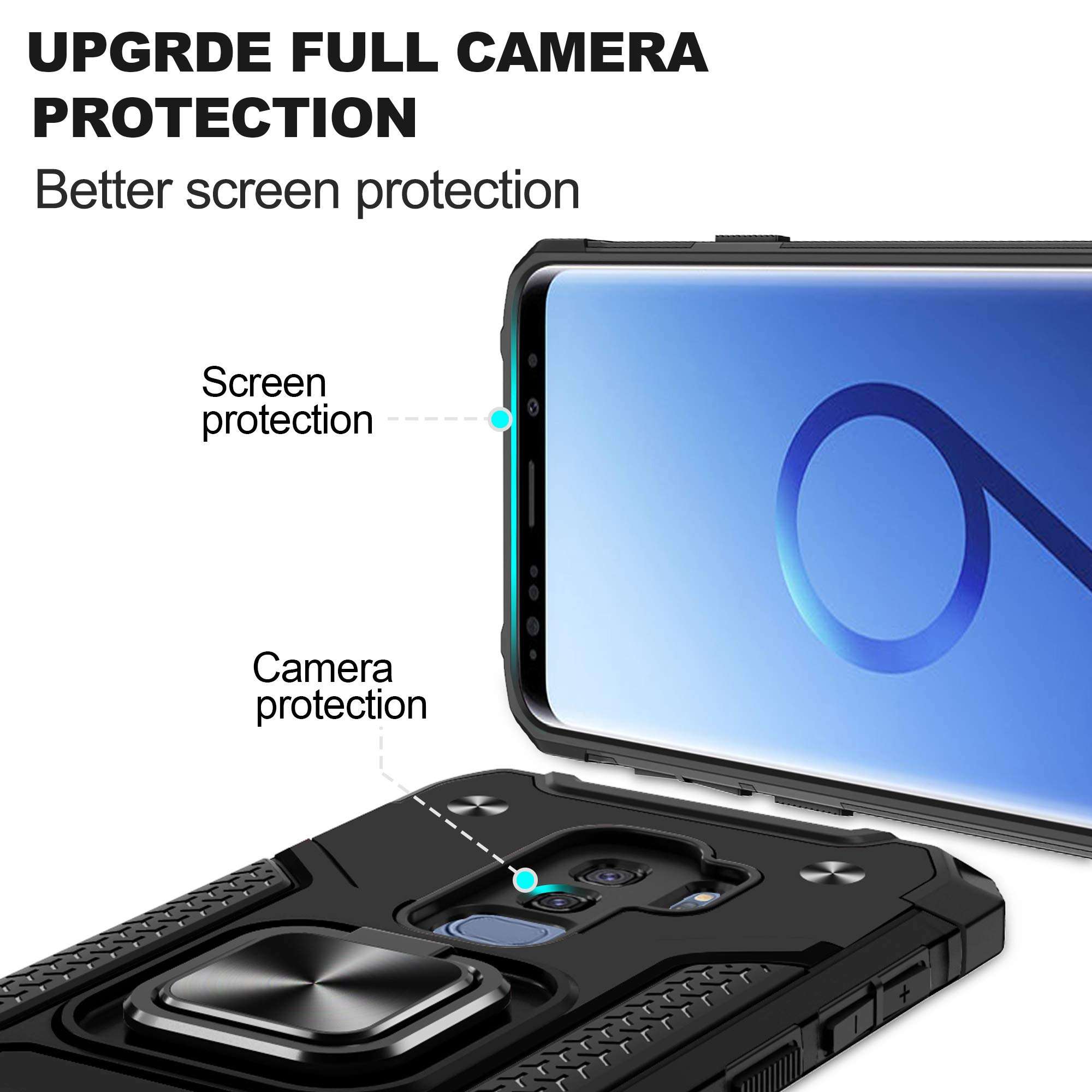 Galaxy S9 Plus Case, Samsung S9 Plus Phone Case with HD Screen Protector, Atump 360° Rotation Ring Kickstand [Military Grade] Dual Layer Shock Absorption Protective Case for Galaxy S9+, Black 3