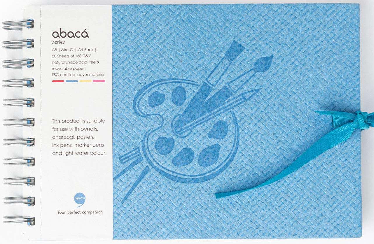 COMMA Abaca – Wire-O Bound Sketchbook with Ribbon Closure – A5 Size – 50 Sheets – 160gsm Anti-Ageing, Acid Free, Archival Grade Fine Grain Paper – Micro-Perforations for Easy Tear Off – (Sky Blue) 1