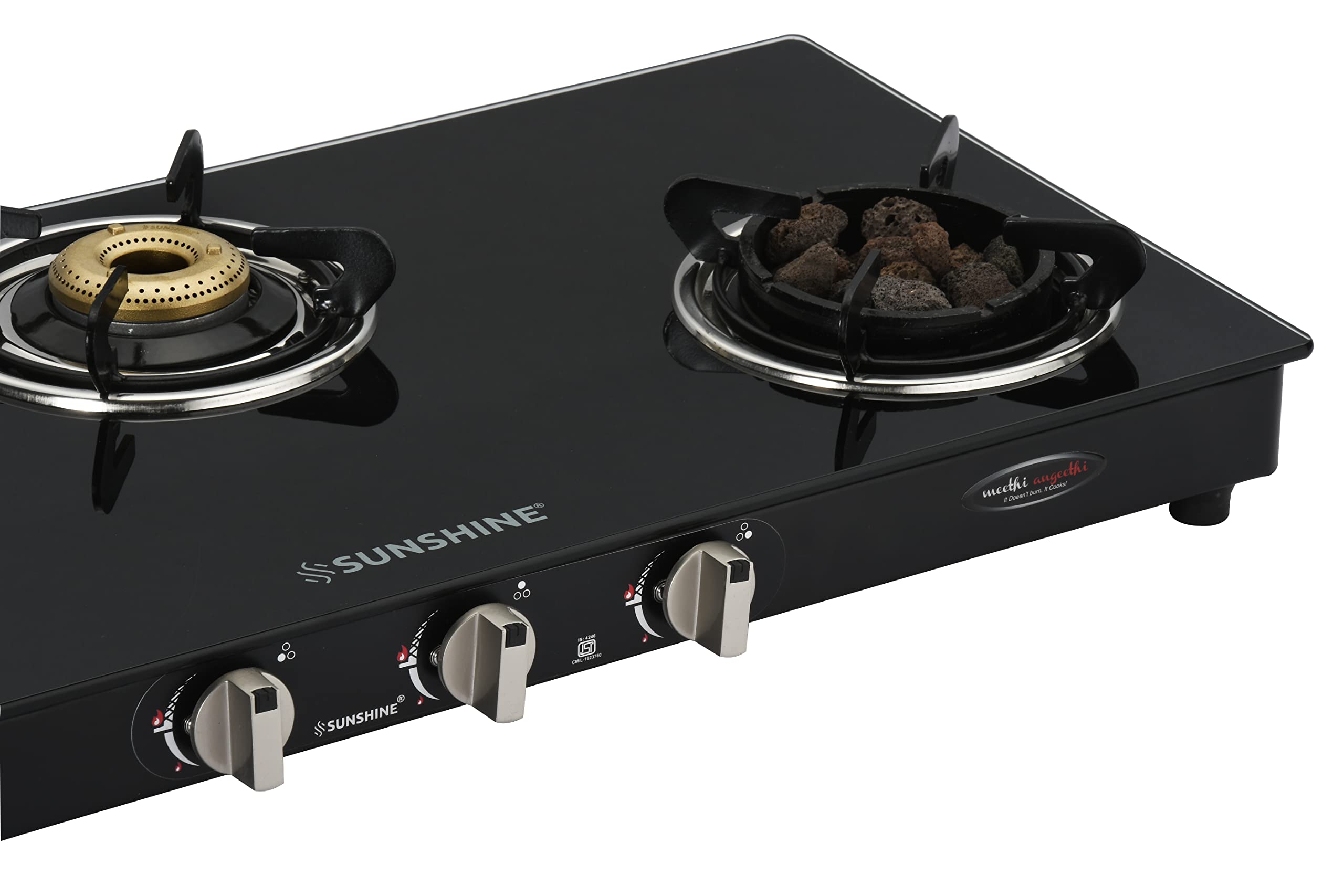 Sunshine Meethi Angeethi Pro Gas Stove Manual Ignition (Glass Top, 2 years warranty with Doorstep Service) (3-Burner) 4