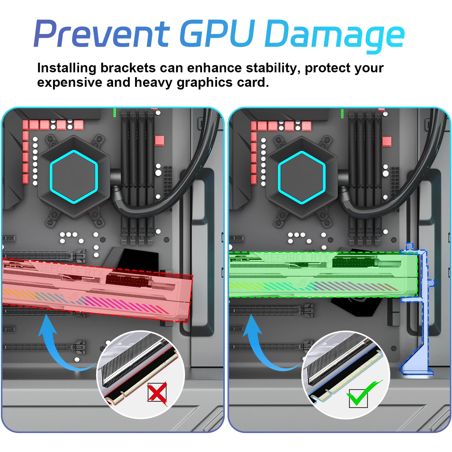 GPU Support Bracket, Graphics Card Support, GPU Brace, Video Card Holder Bracket with Bottom Adhesive, GPU Stand, Adjustable Anti Sag GPU Stand 35-120mm, Support GPU 4090 Thickness Support up to 75mm 5