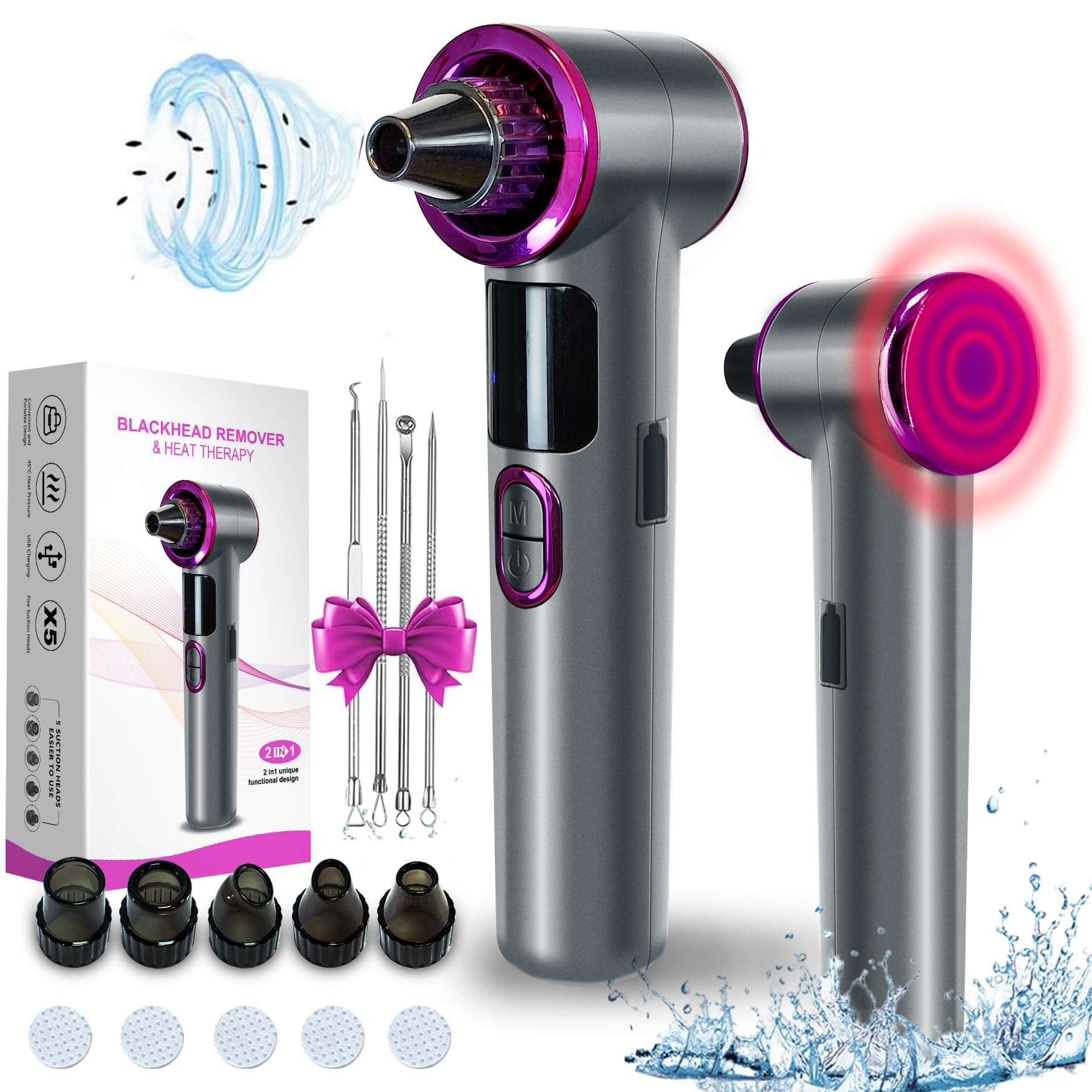 Blackhead Remover Vacuum with Heating, Blackhead Extractor 3 Adjustable Suction Levels 9 Modes, Pore Vacuum Blackhead Suction Remover, Comedone Extractor Kit for Deep Pore Cleaning (Purple) 1