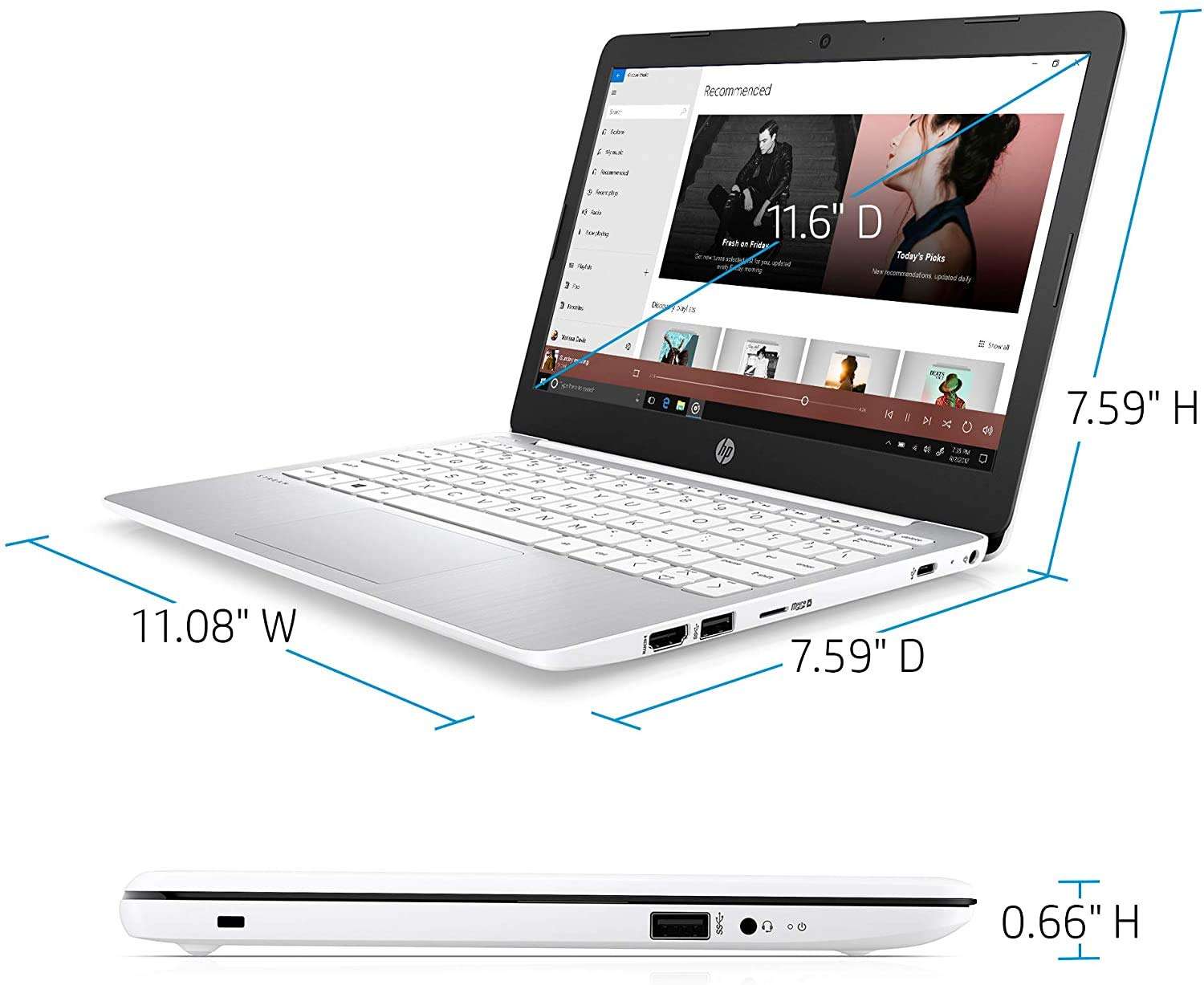 HP Stream 11 Premium Laptop Computer I 11.6" Diagonal HD SVA Anti-Glare Display I Intel Celeron N4000 I 4GB DDR4 64GB eMMC + 128GB SD Card I USB-C Office365 Win10 White + 32GB MicroSD Card 6