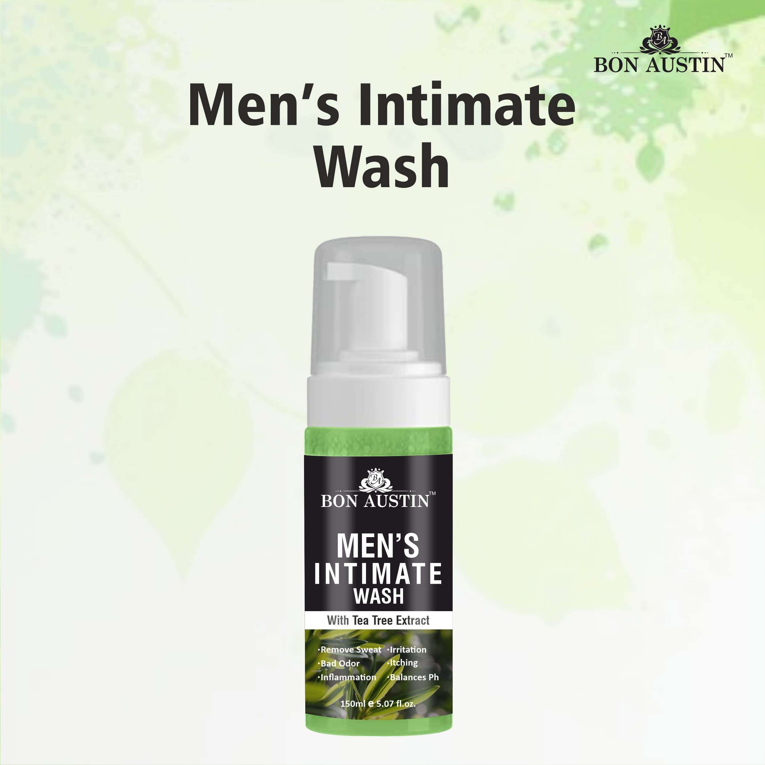 Bon Austin Men's Intimate Wash with Tea Tree Extract Anti-Fungal|Anti-Itching Mens Intimate Hygiene Care Body Wash Pack of 2 of 150ML (300 ML) 3