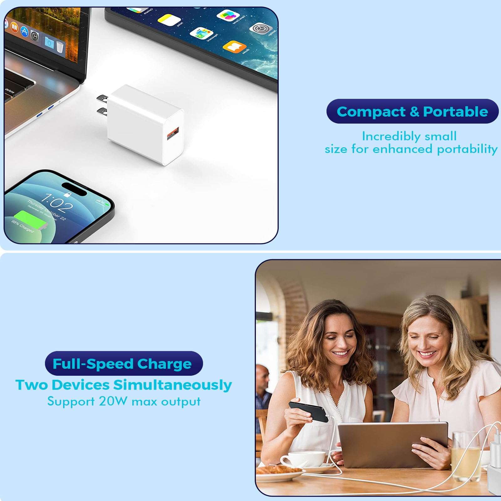 Articona Fast USB A Charger Block, 3Pack Quick 20W PD 3.0 Power Adapter USB A Wall Charger Cube Plug iPhone 15 Fast Charging for iPhone 15/14/13/12/11 Pro/Pro Max/XS/XR/X/SE,iPad,Watch Series 8/7 4