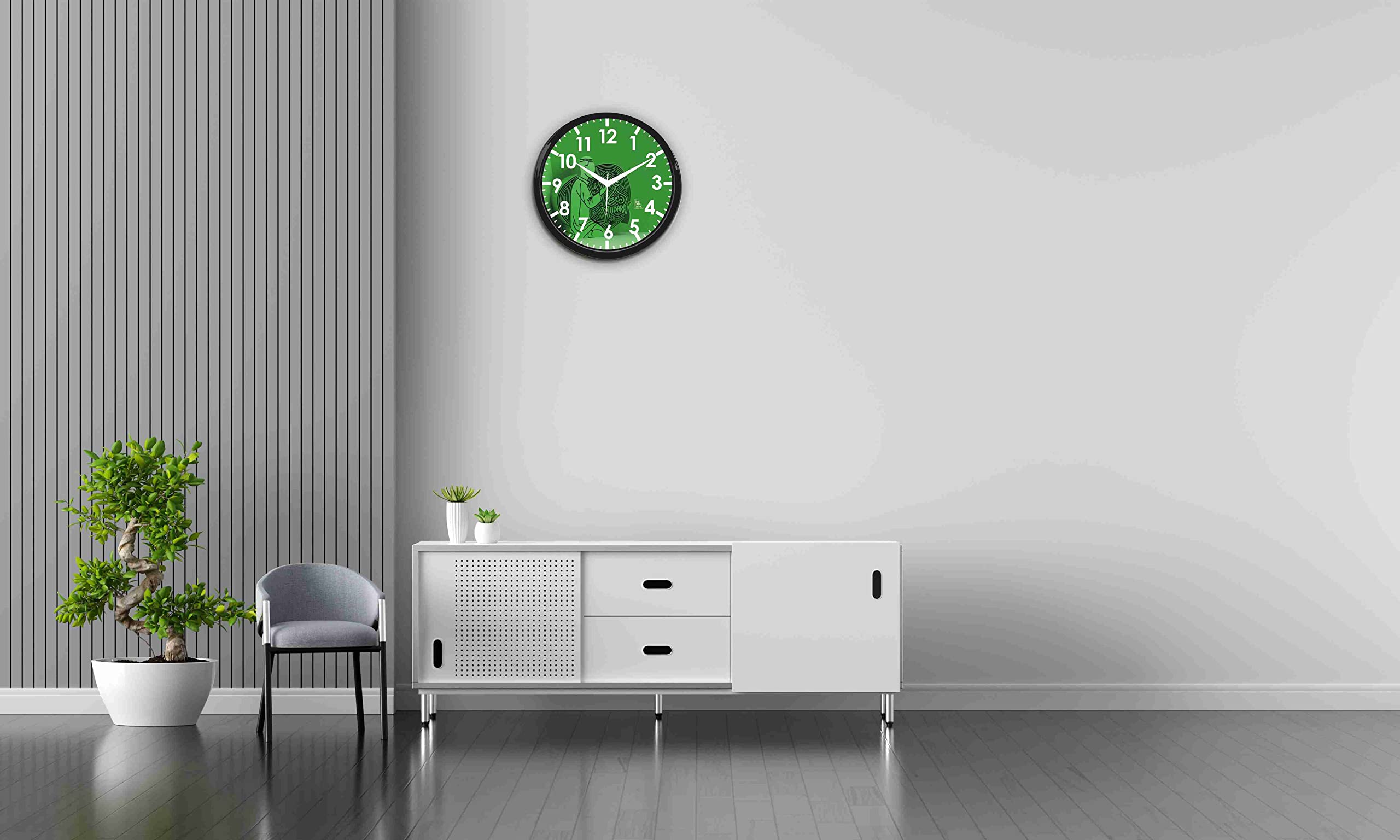 DarkIndia Plastic New Black & D-Green Wall Clock with Glass & Plastic for Home & Kitchen, Living Room , Bedroom Office,10 inch 4