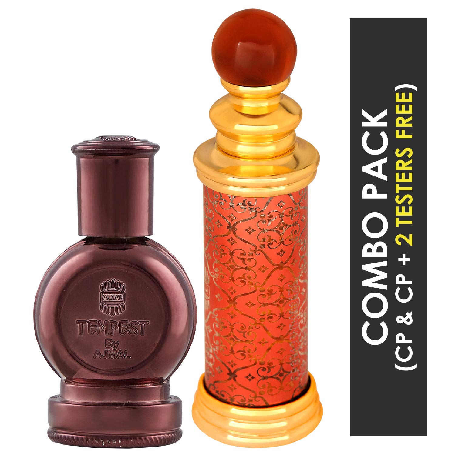 Ajmal Tempest Concentrated Perfume Oil Floral Alcohol-free Attar 12ml for Unisex and Classic Oud Concentrated Perfume Oil Woody Oudh Alcohol-free Attar 10ml for Unisex +1 Perfume Tester FREE 3