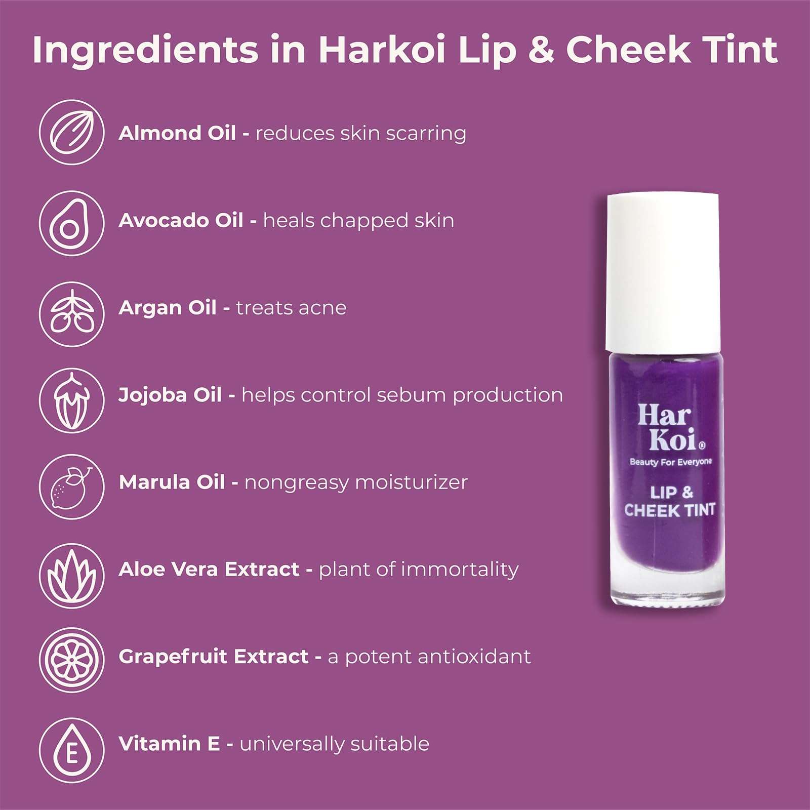 Harkoi Lip & Cheek Tint - 6ml, Moisturizing & Nourishing With Goodness Of Vitamin E, Almond Oil, Vegan & Natural Lip, Cheek & Eyeshadow Long Lasting Tint (BL03 Sunny Purple) 5