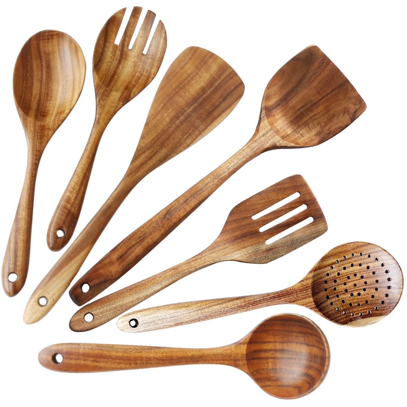 Wooden Spoons for Cooking, ADLORYEA Wood Kitchen Utensils Set, Natural Teak Wooden Cooking Utensils set for Nonstick Cookware, 7-Piece Sturdy Eco-friendly and Healthy Wooden Spatula for Cooking 1
