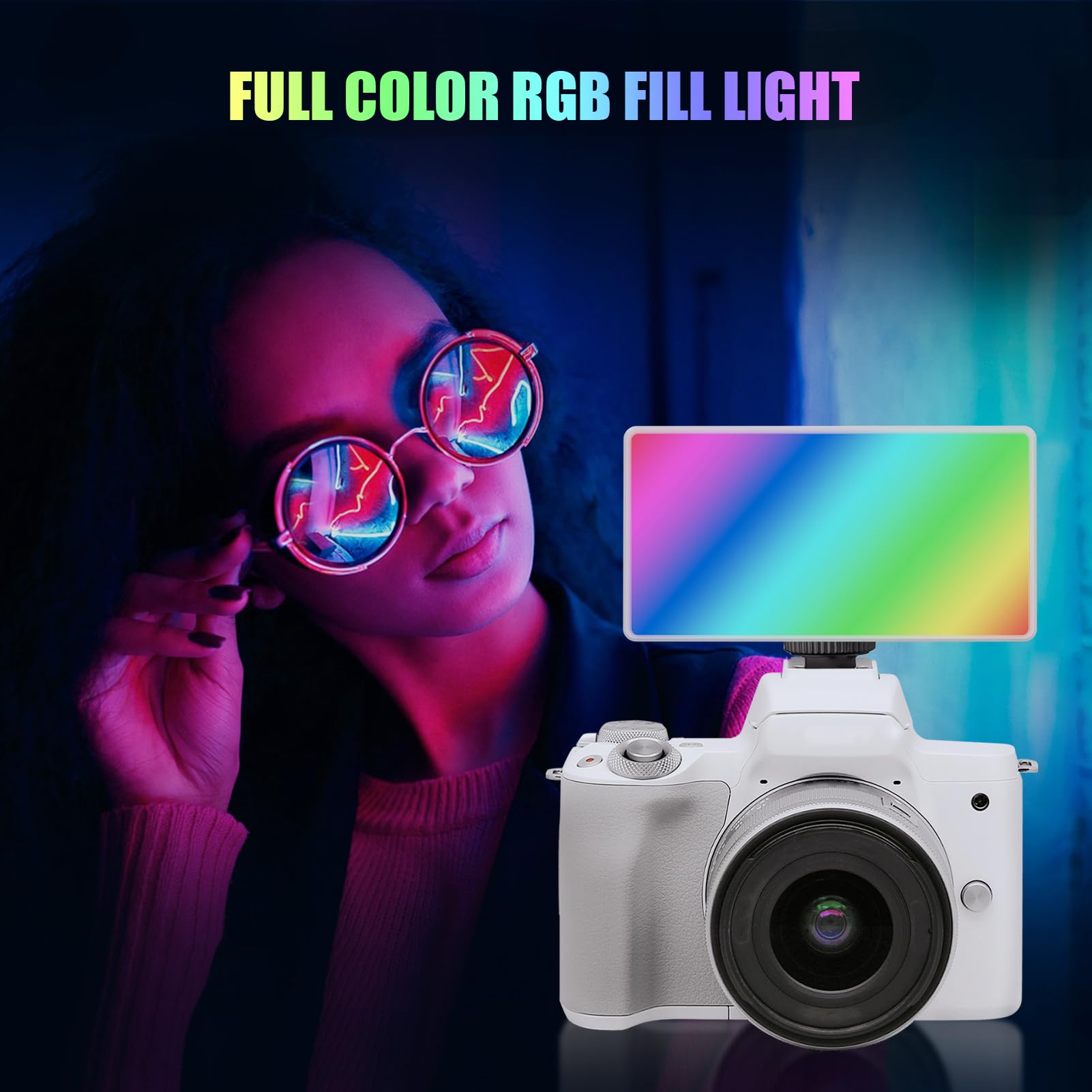RGB Video Light, 10W Portable LED Photography Light with 2500K-9900K, UP to CRI 95 +, 24 Effects, with Cold Shoe Mount, 4000mAh Rechargeable Battery, for DSLR Camera 5