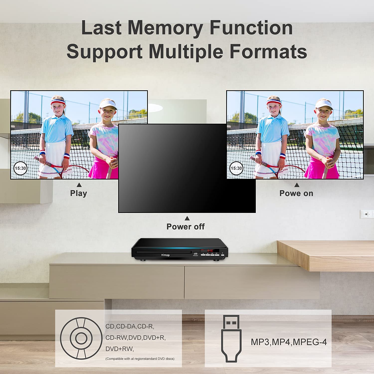 DVD Player, DVD Players for TV Region Free DVD Disc Players DVD CD with HDMI AV Output USB Input Remote Control AV Cable, for Home Study (Silver/Black) 6