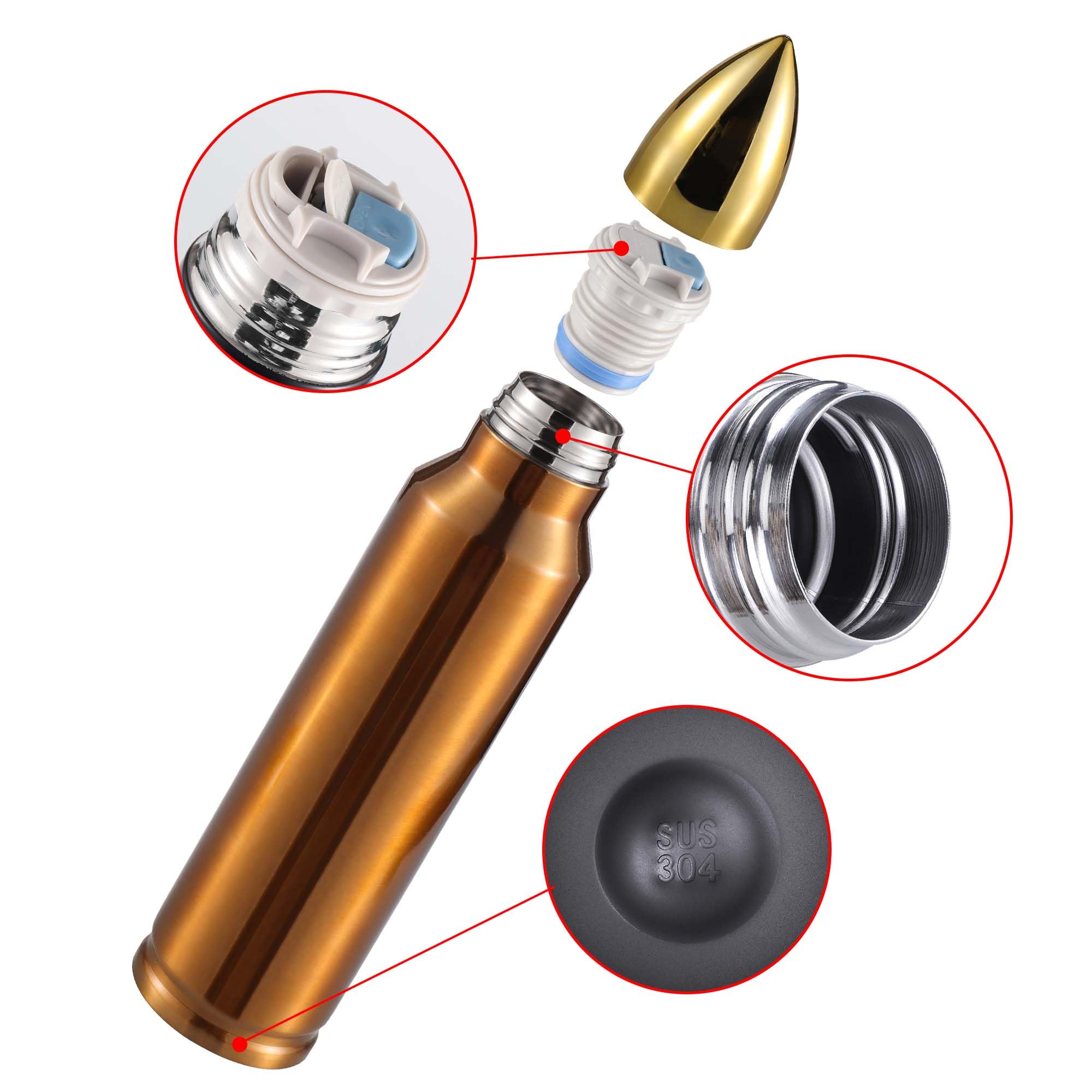 Goetland 304 Stainless Steel 34 oz 1L Bullet Tumbler Water Bottle Vacuum Insulated Cup Travel Mug Flasks No logo Dark Copper 4