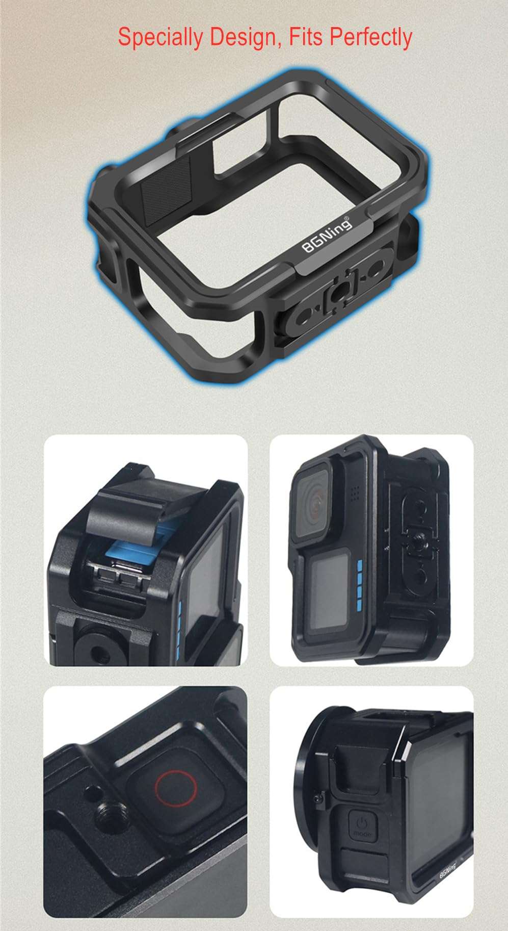 Aluminum Protective Frame Case Cage Housing Double Cold Shoe Mount Compatible with Gopro Hero 11 10 9 Black Action Cameras 4